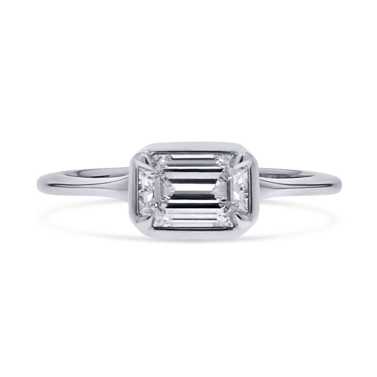 White Gold Emerald-Cut Bezel Engagement Ring - Skeie's Jewelers