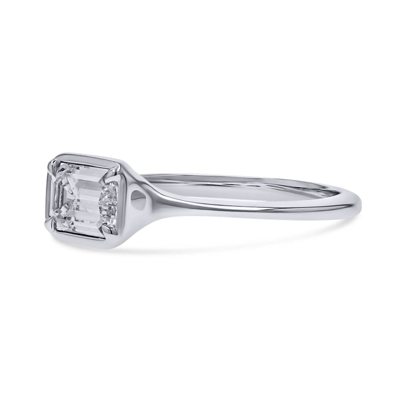 White Gold Emerald-Cut Bezel Engagement Ring - Skeie's Jewelers