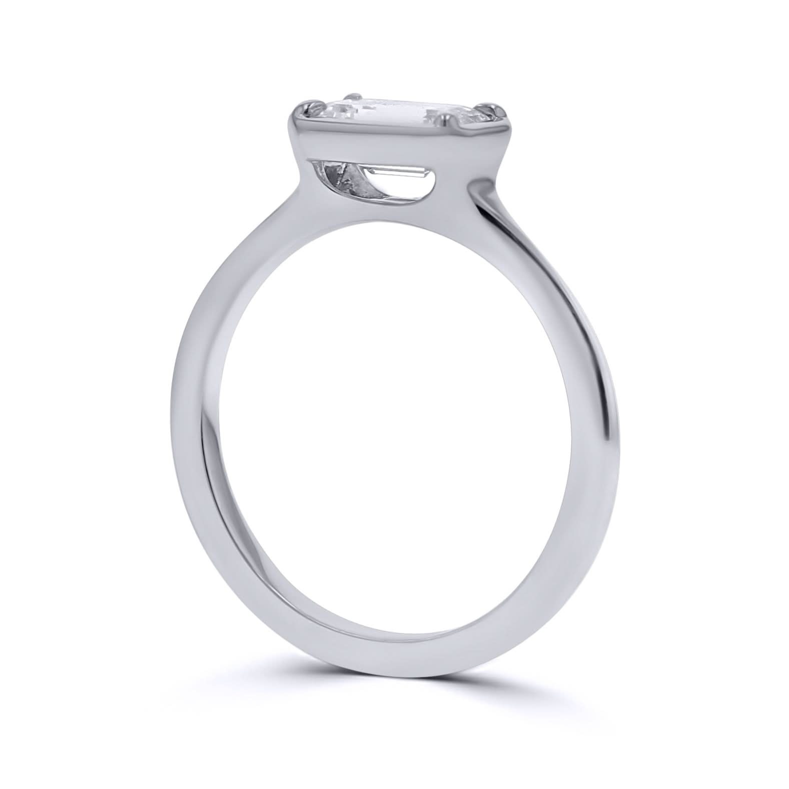 White Gold Emerald-Cut Bezel Engagement Ring - Skeie's Jewelers