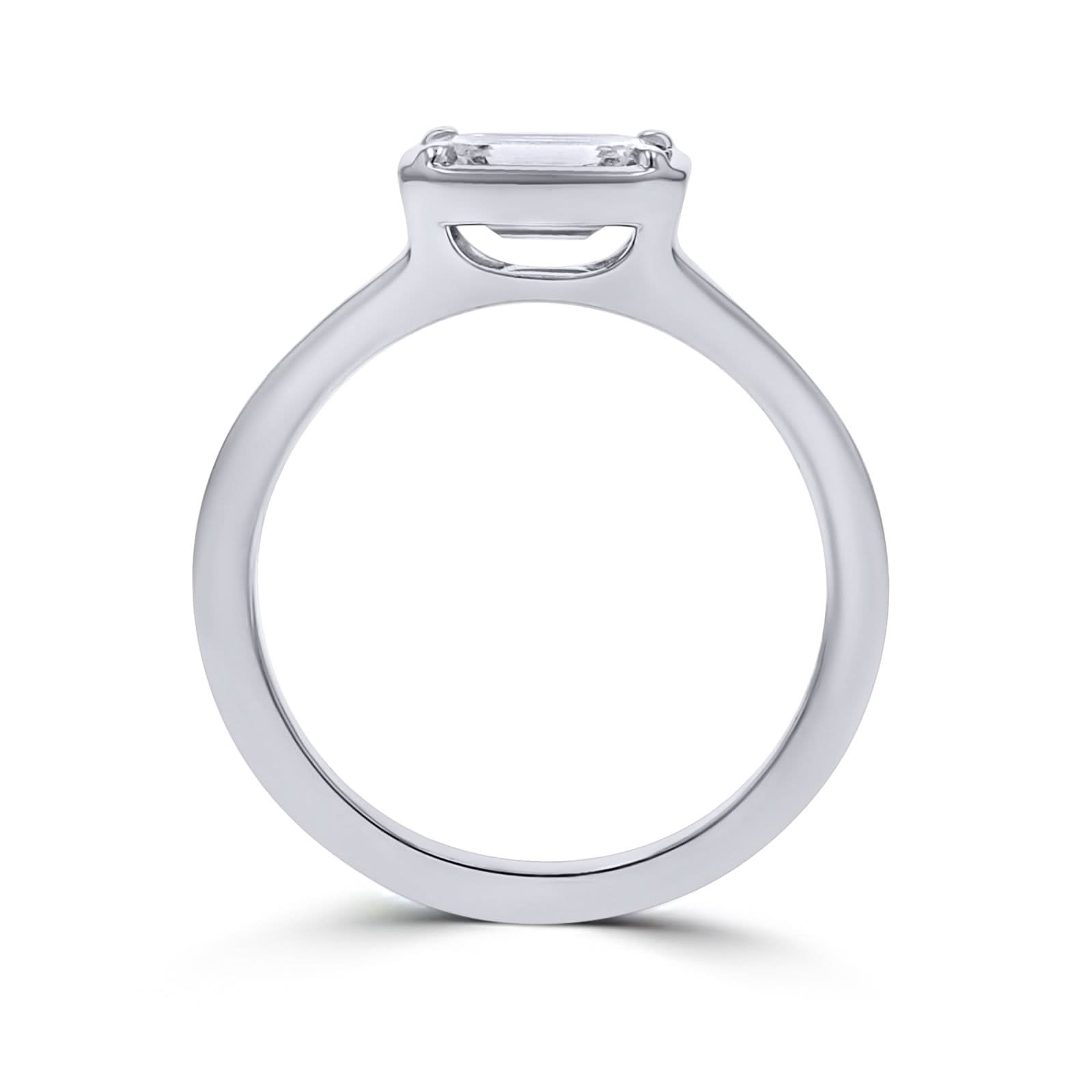 White Gold Emerald-Cut Bezel Engagement Ring - Skeie's Jewelers