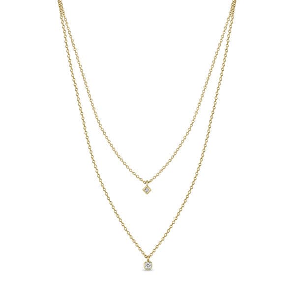 Zoë Chicco 14k Gold Layered Round And Princess Diamond Necklace - Skeie's Jewelers