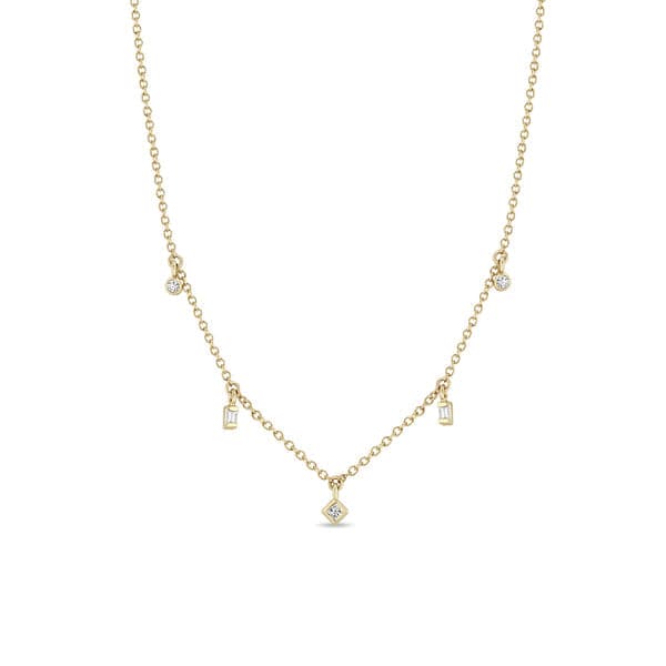 Zoe Chicco 14k Yellow Gold Five Dangling Mixed Cut Diamond Necklace - Skeie's Jewelers