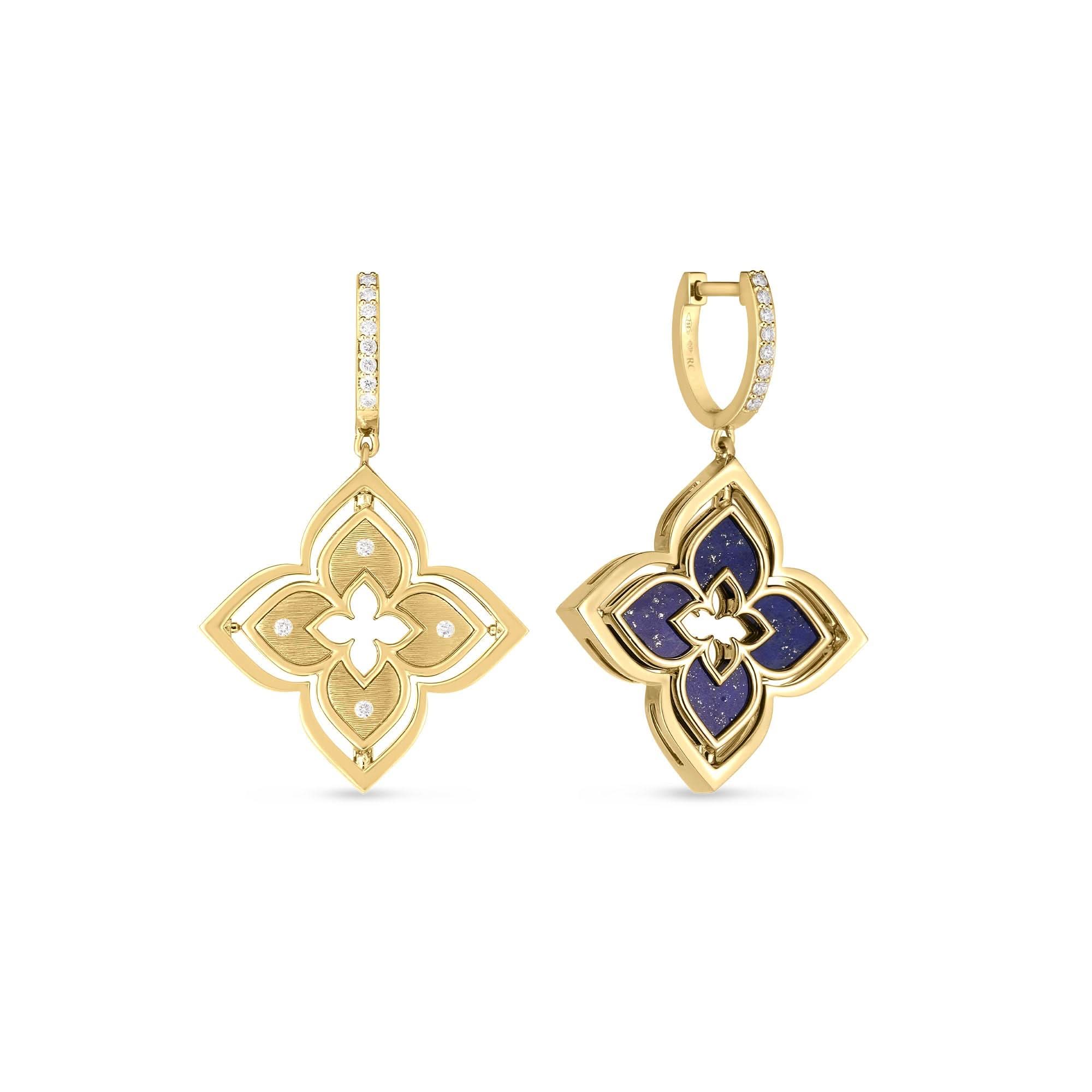 Roberto Coin Venetian Princess Pirouette Diamond & Lapis Flower Earrings - Skeie's Jewelers