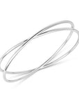 A Royal Chain sterling silver slip-on crossover bangle (Reference AGBG3544) featuring a multi-row design of high-polished, overlapping silver bands with a tarnish-resistant rhodium finish, set against a white background.