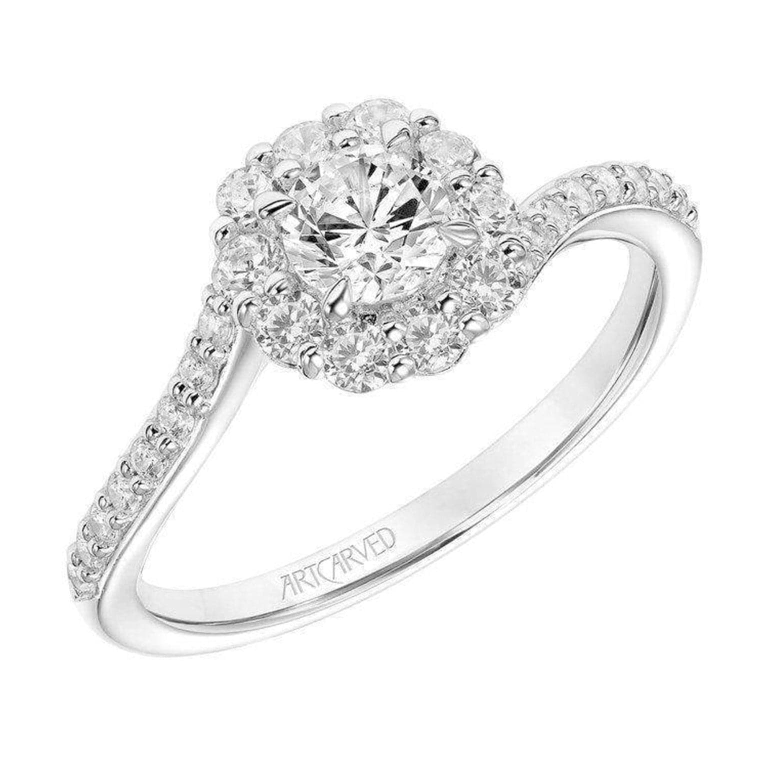 Halo-Accented Swirl Engagement Ring - Skeie's Jewelers