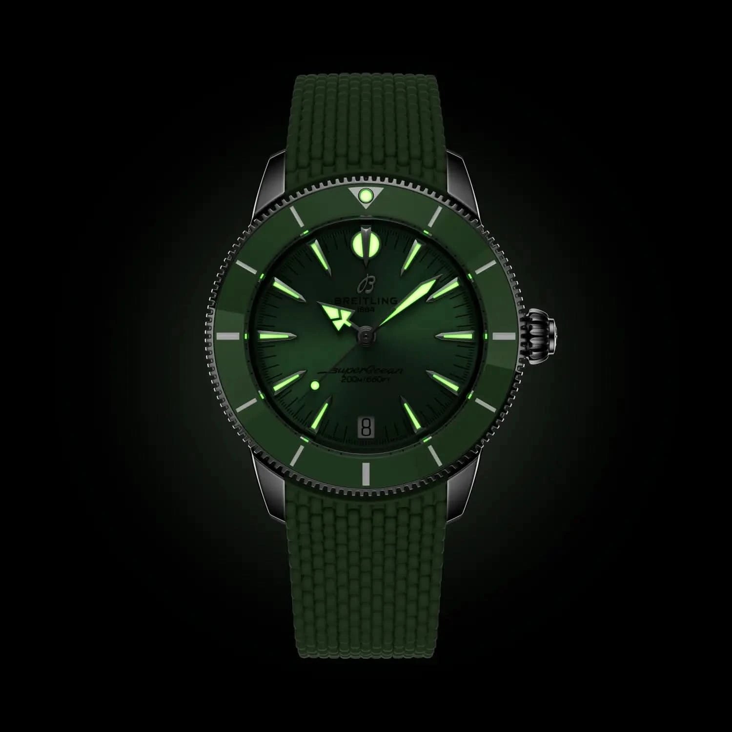 Breitling Superocean Heritage Automatic 36mm Green Dial on rubber strap - Lume Shot