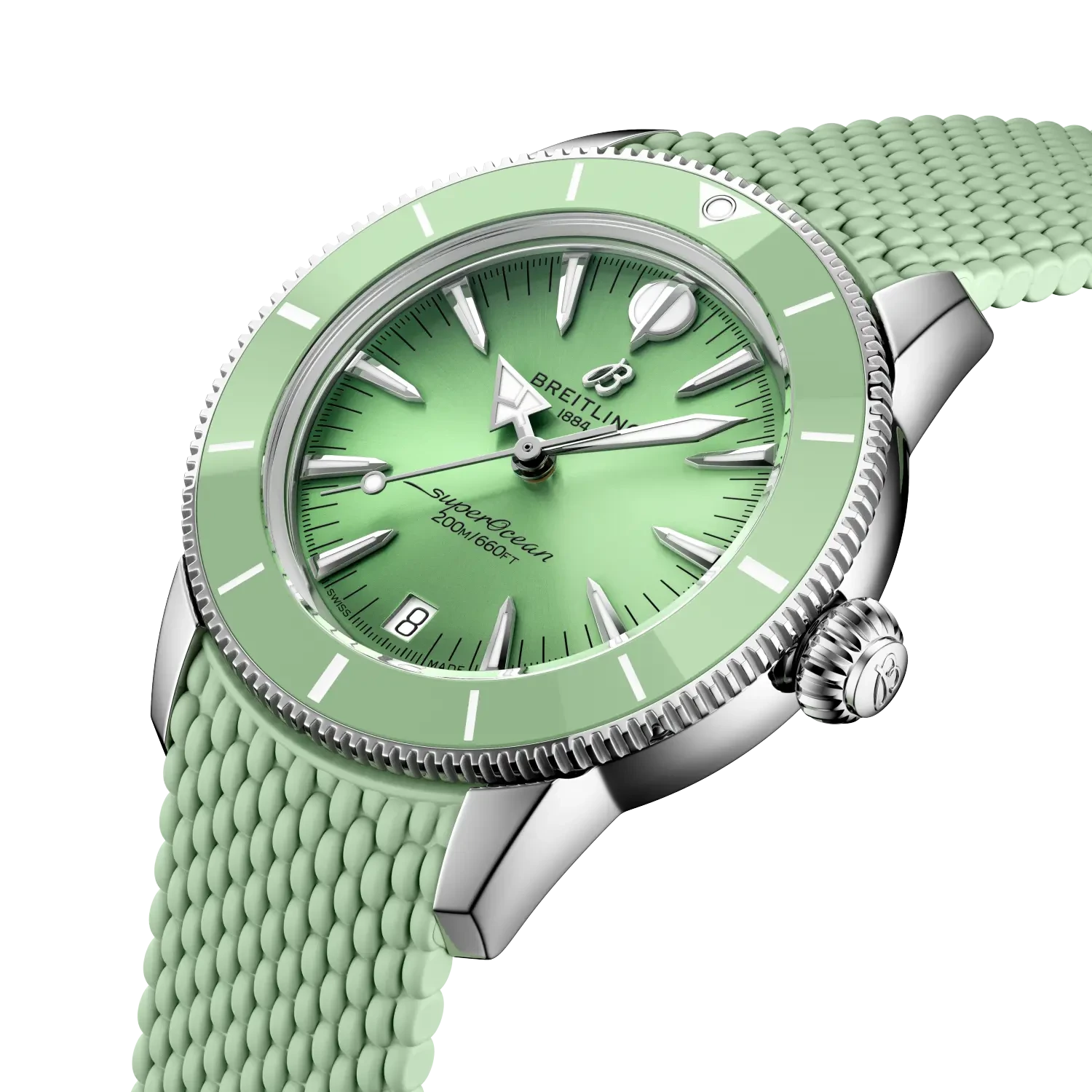 Breitling Superocean Heritage Automatic 36mm Green Dial on rubber strap - Three-Quarter View