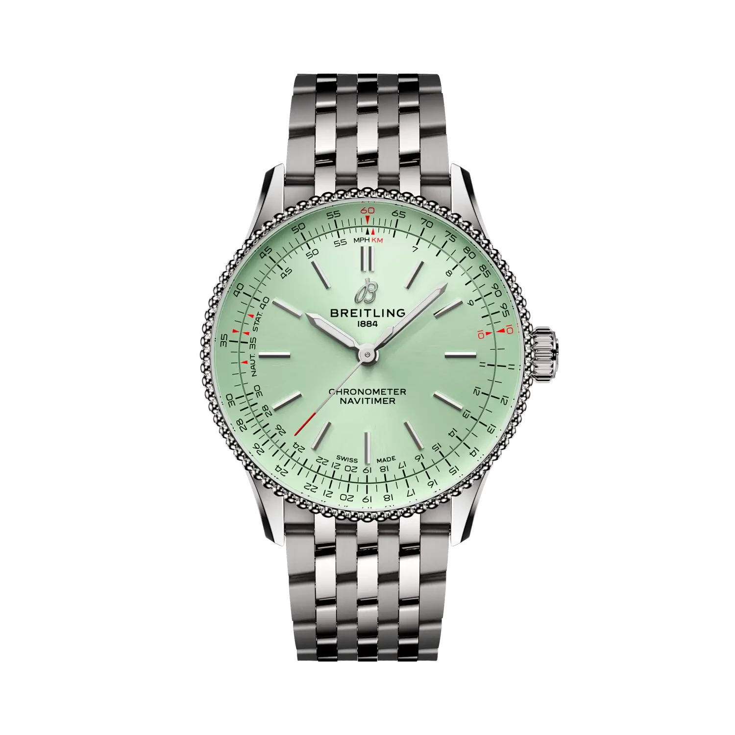 Breitling Navitimer Automatic 36mm Mint Green Dial on stainless steel strap - Facing