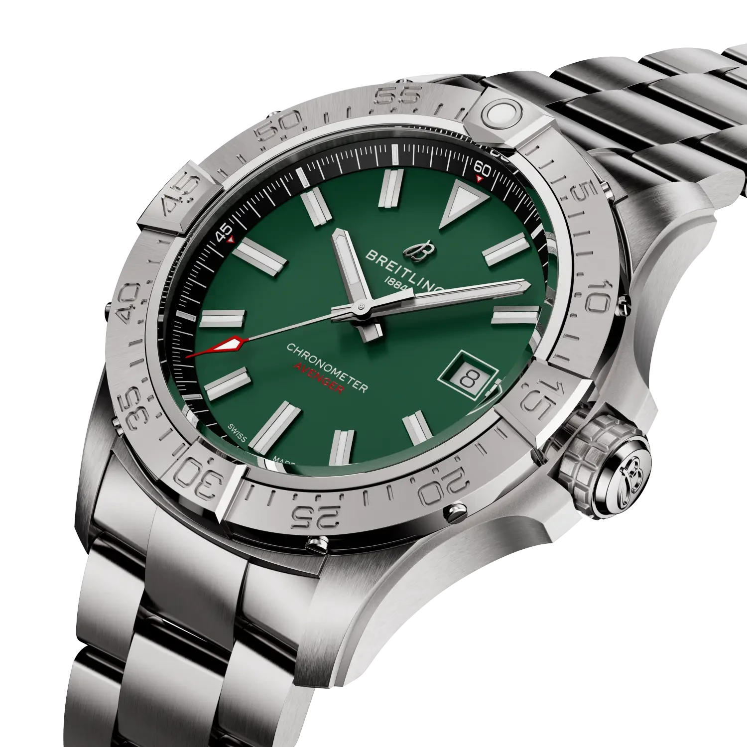 Breitling Avenger Automatic 42mm Green Dial on stainless steel strap - Three-Quarter View