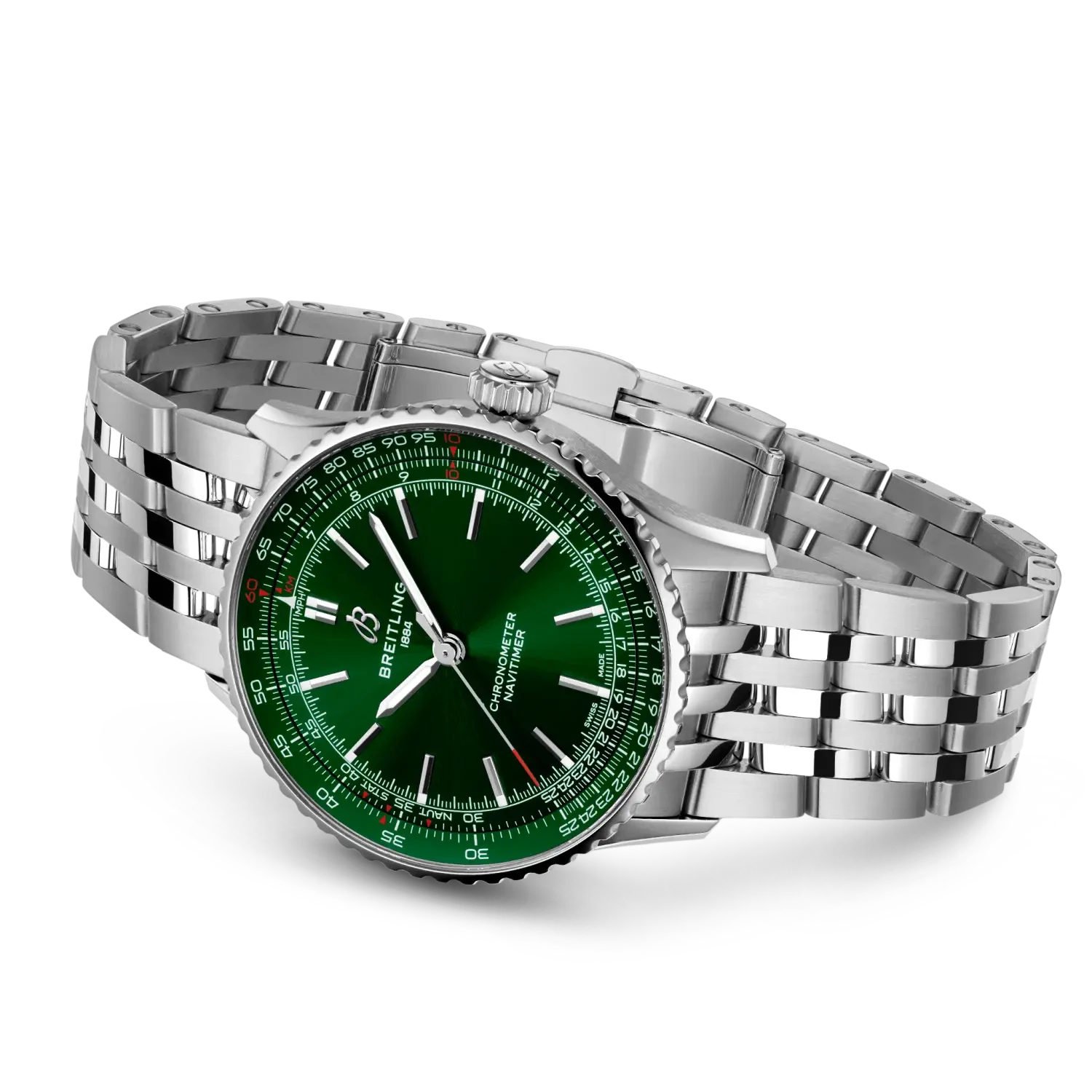Breitling Navitimer Automatic 41mm Green Dial on stainless steel strap - Closed Bracelet