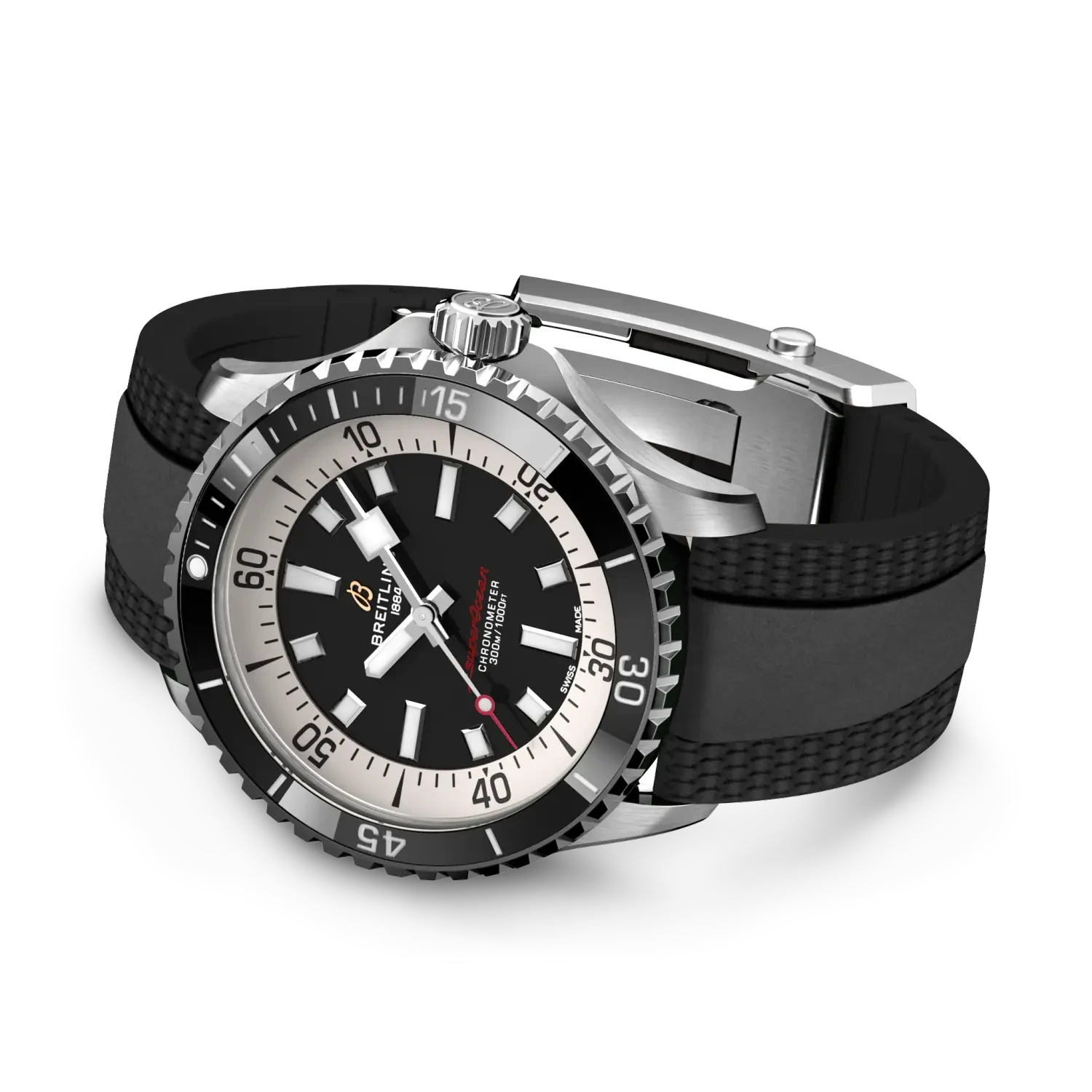 Breitling Superocean Automatic 42mm Black Dial on rubber strap - Closed Bracelet