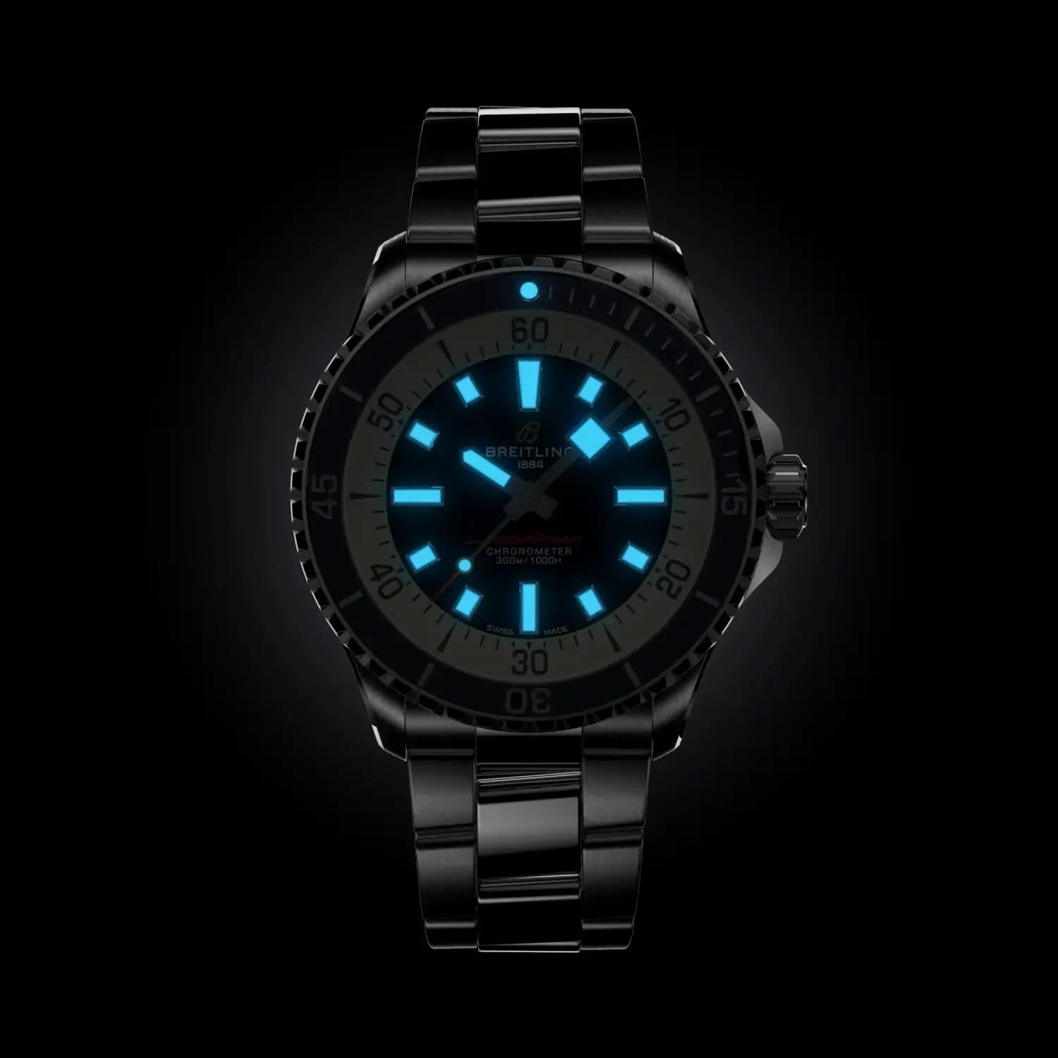 Breitling Superocean Automatic 42mm Blue Dial on stainless steel strap - Lume Shot