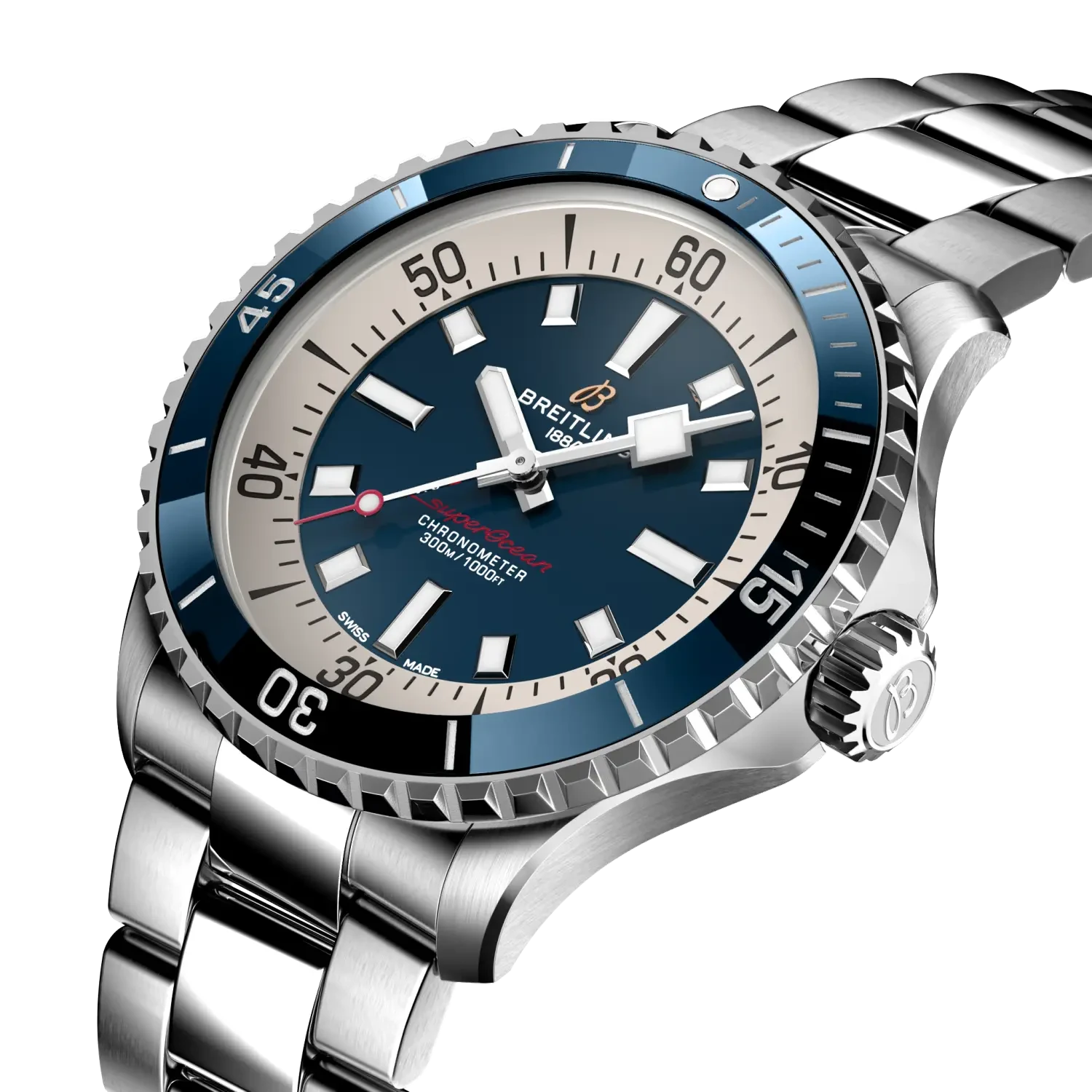 Breitling Superocean Automatic 42mm Blue Dial on stainless steel strap - Three-Quarter View