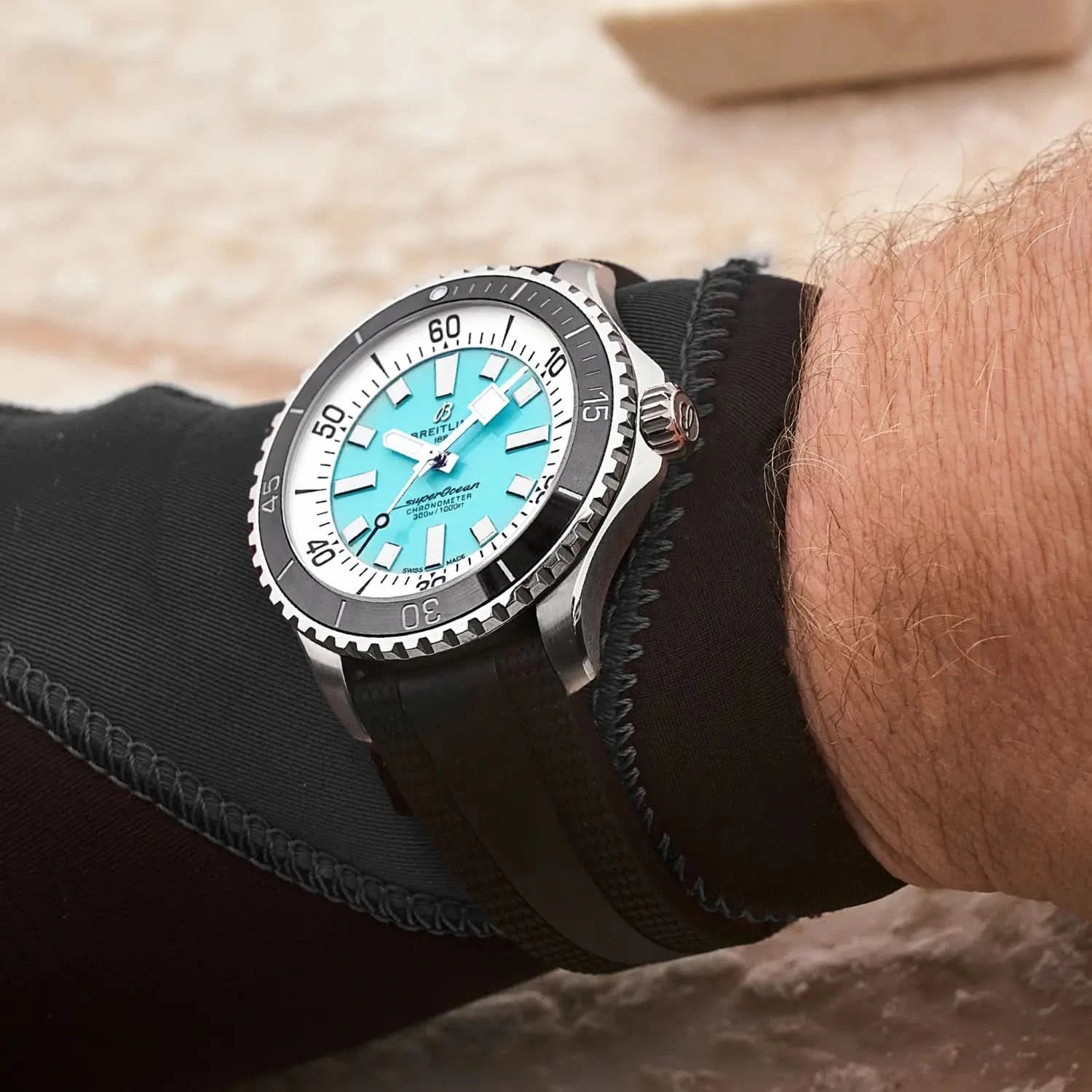 Breitling Superocean Automatic 44mm Turquoise Dial on rubber strap - Modeled