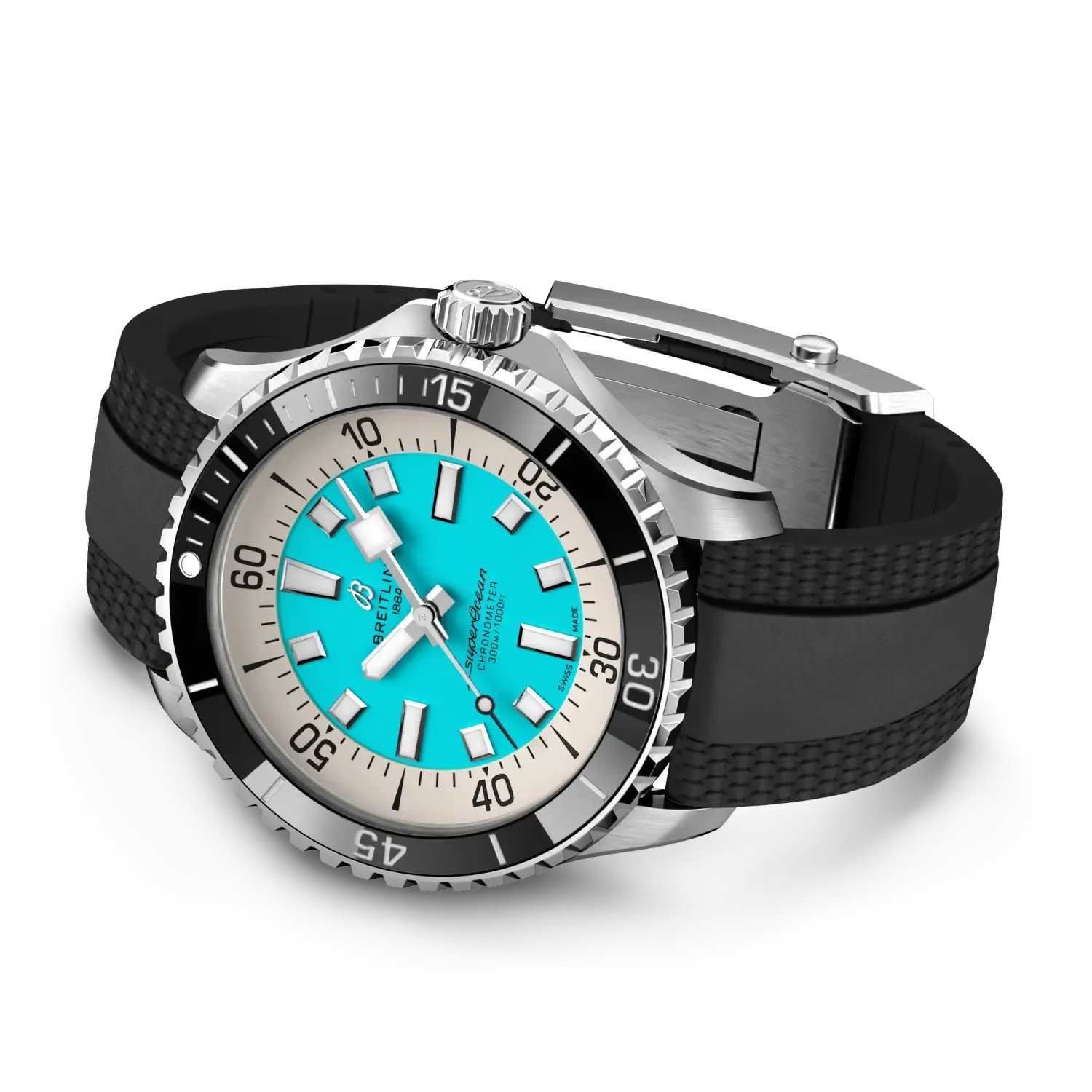 Breitling Superocean Automatic 44mm Turquoise Dial on rubber strap - Closed Bracelet
