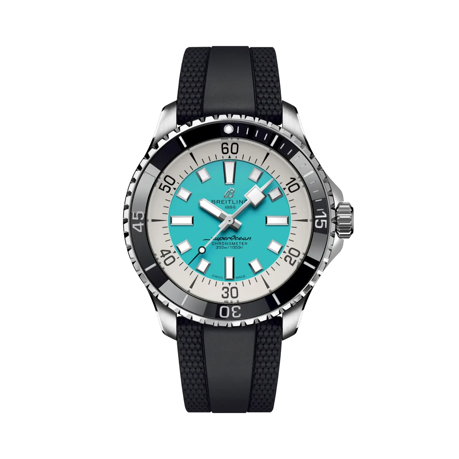 Breitling Superocean Automatic 44mm Turquoise Dial on rubber strap - Facing