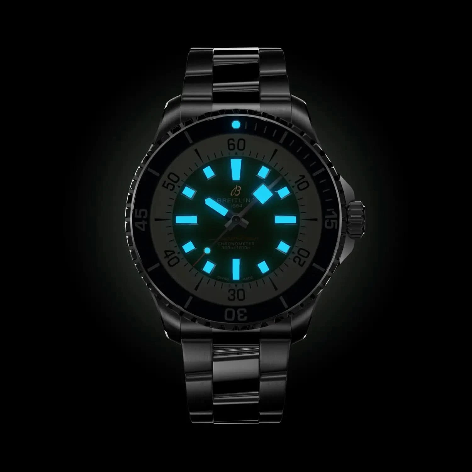 Breitling Superocean Automatic 44mm Green Dial on stainless steel strap - Lume Shot