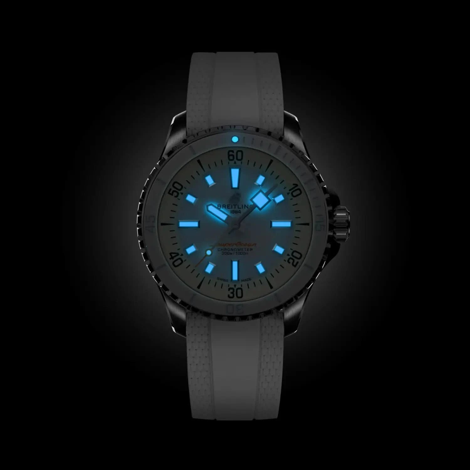 Breitling Superocean Automatic 36mm White Dial on rubber strap - Lume Shot