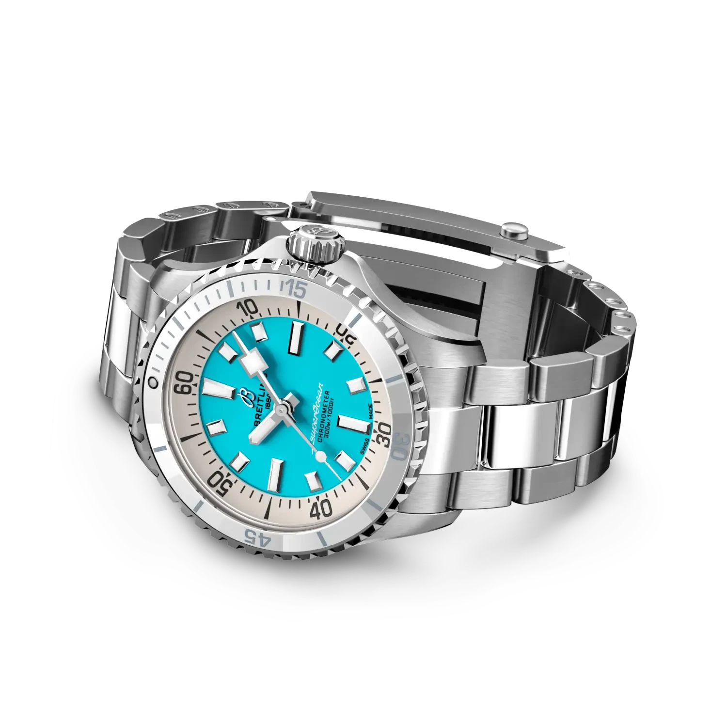 Breitling Superocean Automatic 36mm Turquoise Dial on stainless steel strap - Closed Bracelet