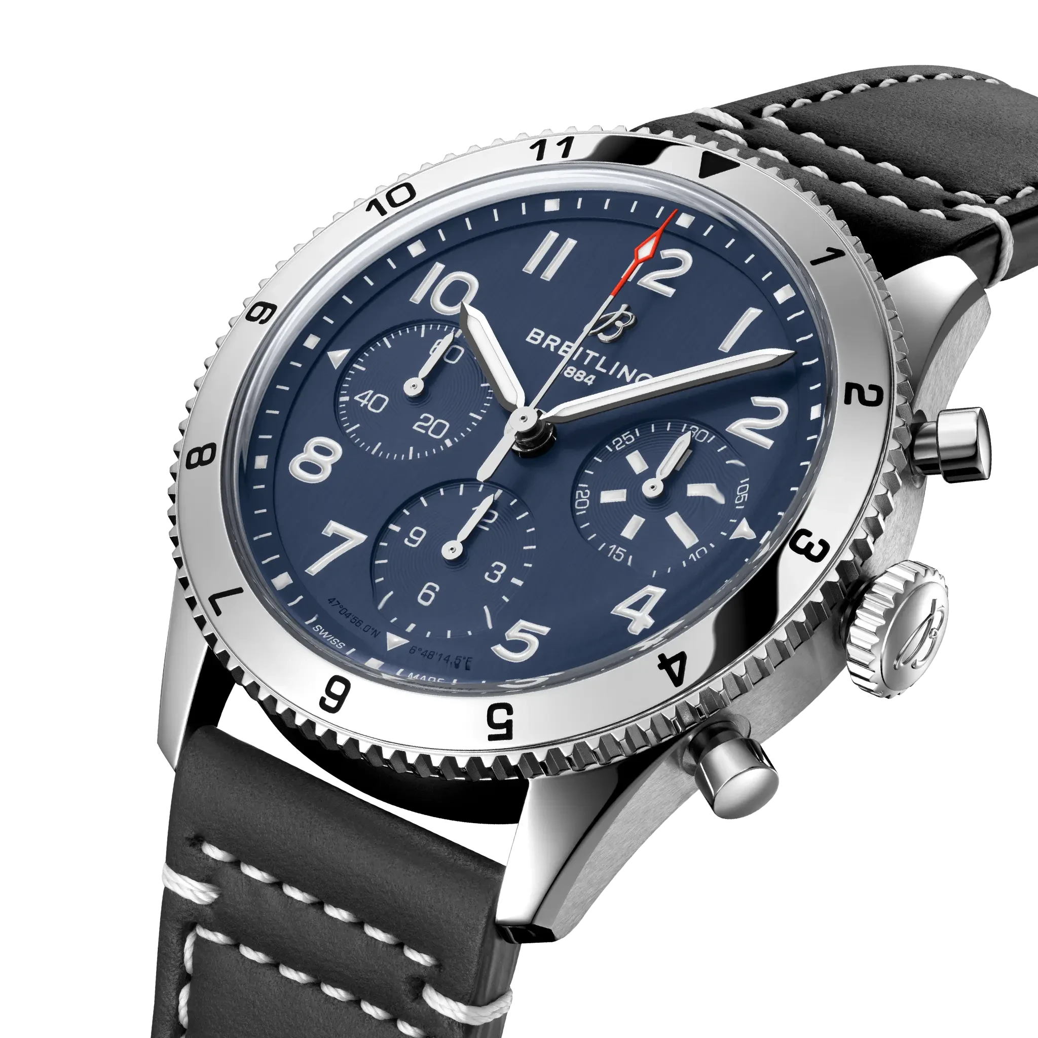 Breitling Classic Avi Chronograph 42 Tribute To Vought F4u Corsair 42mm Blue Dial on calfskin leather strap - Three-Quarter View