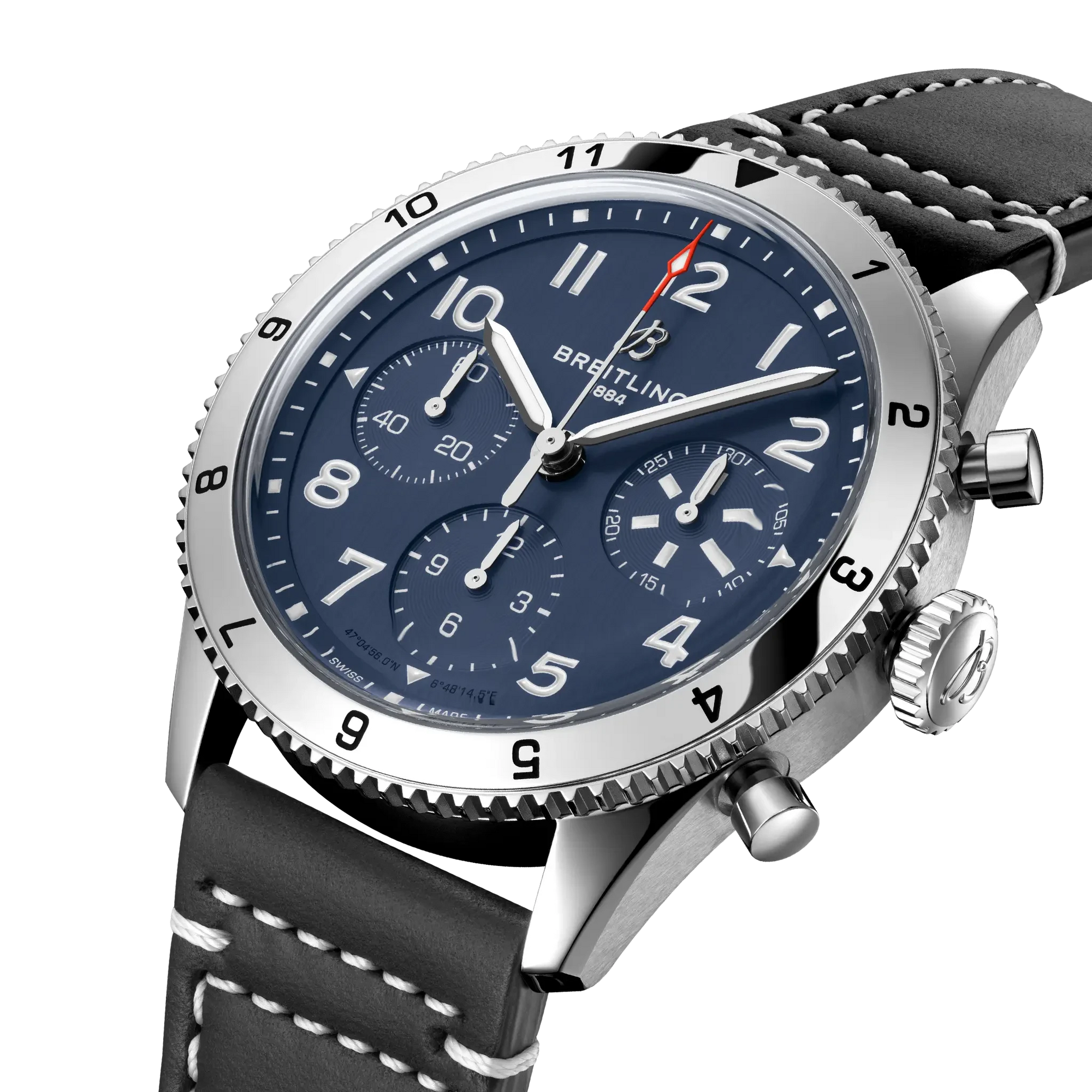 Breitling Classic Avi Chronograph 42 Tribute To Vought F4u Corsair 42mm Blue Dial on calfskin leather strap - Three-Quarter View