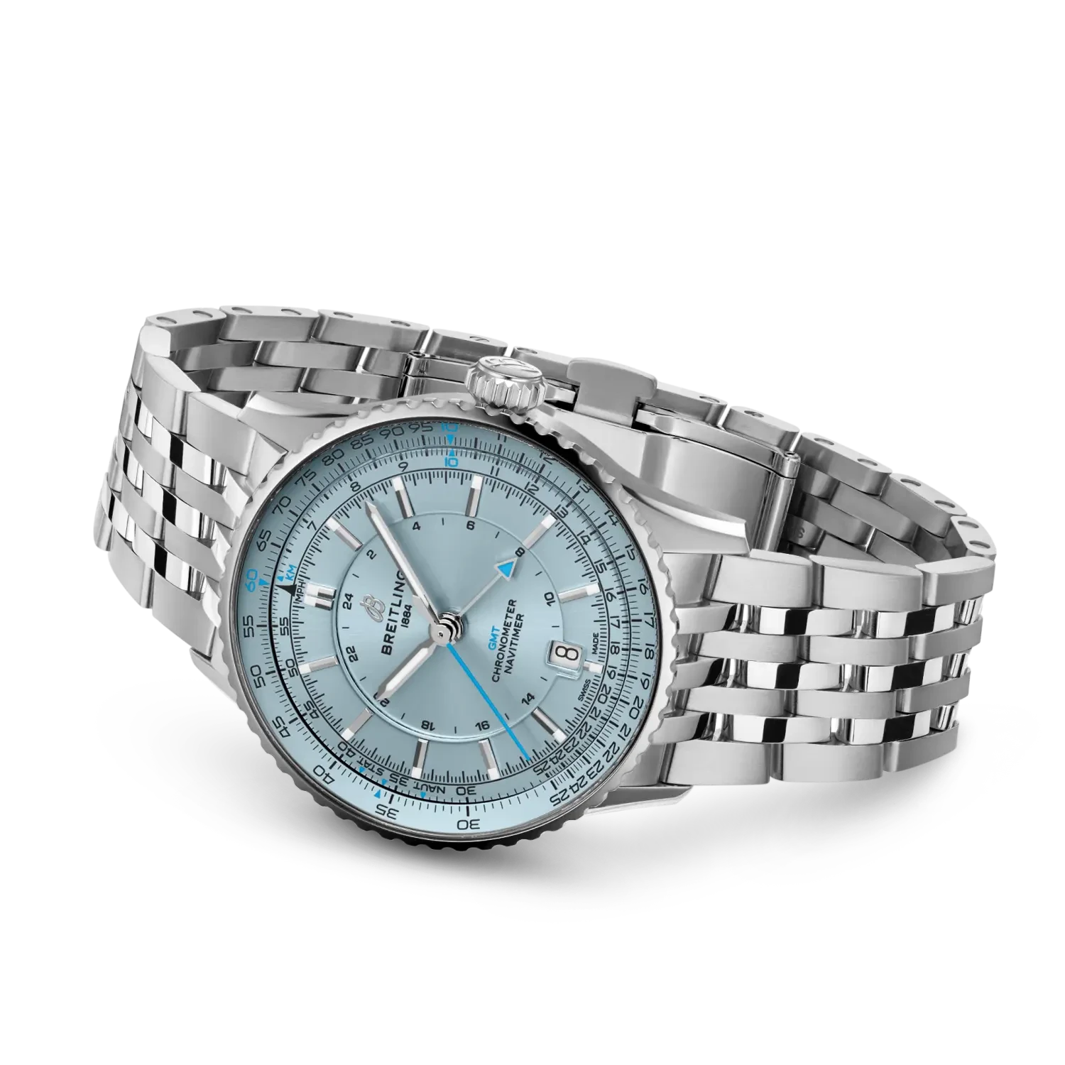 Breitling Navitimer Automatic Gmt 41mm Ice Blue Dial on stainless steel strap - Closed Bracelet
