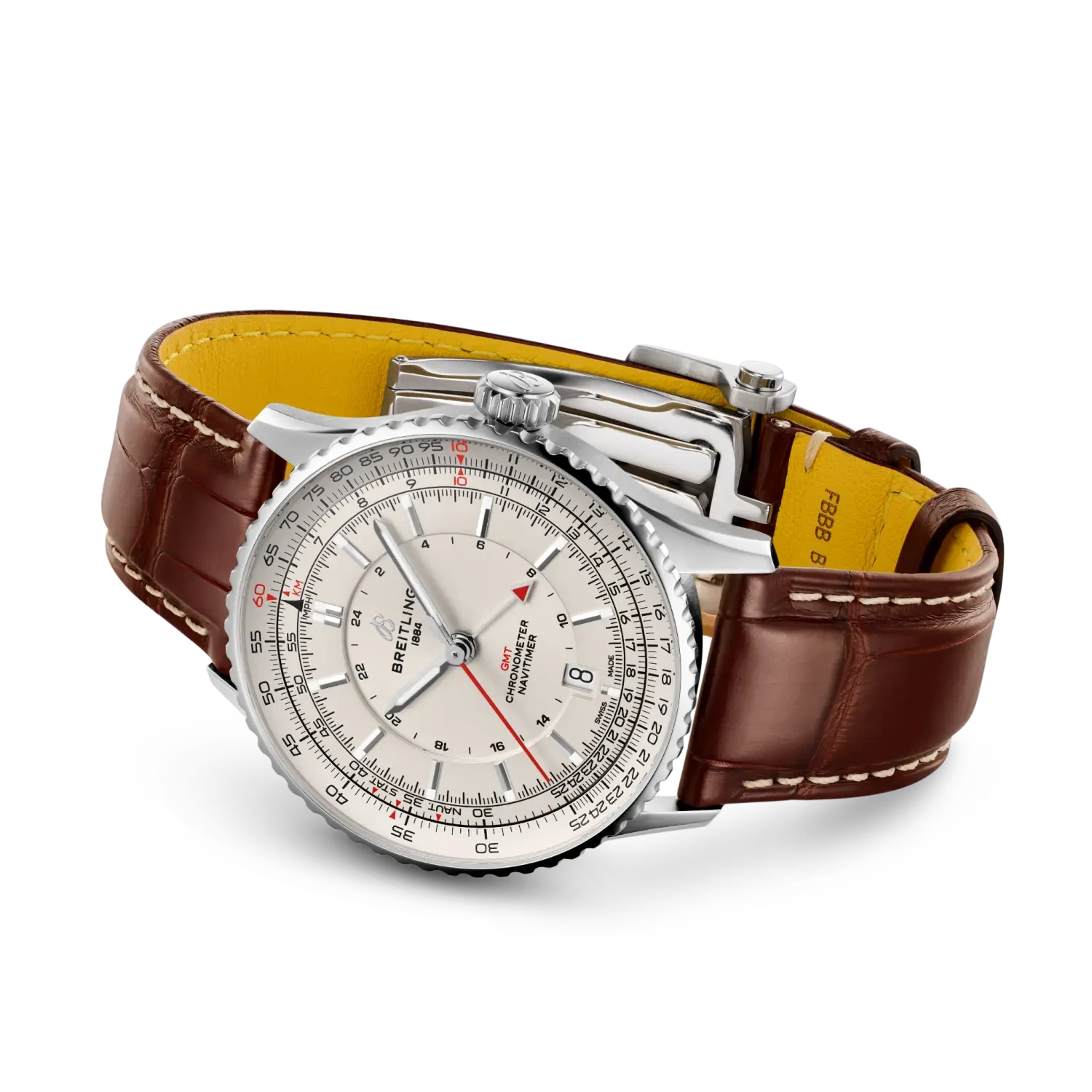 Breitling Navitimer Automatic Gmt 41mm Cream Dial on alligator leather strap - Closed Bracelet