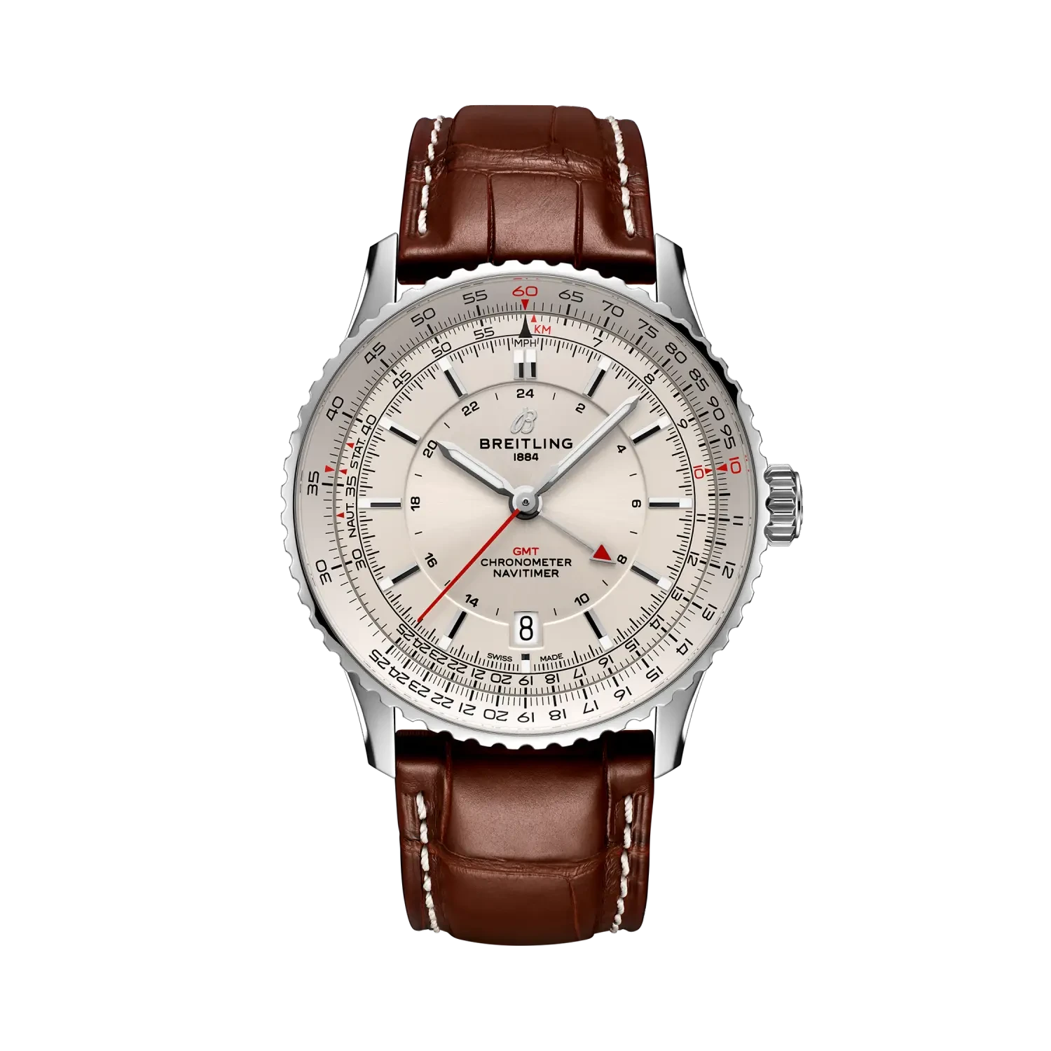 Breitling Navitimer Automatic Gmt 41mm Cream Dial on alligator leather strap - Facing