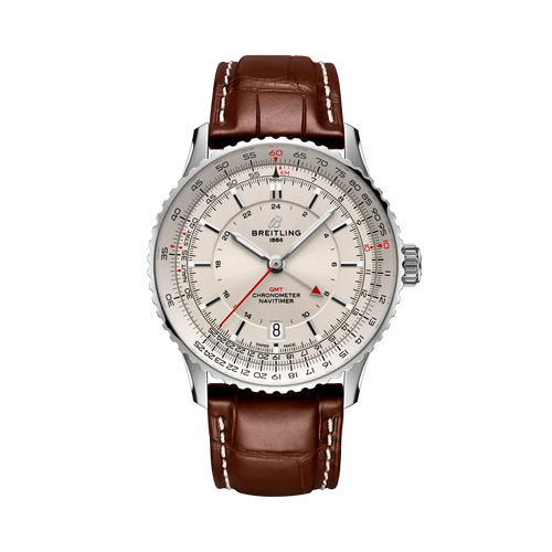 Breitling Navitimer Automatic Gmt 41mm Cream Dial on alligator leather strap - Facing