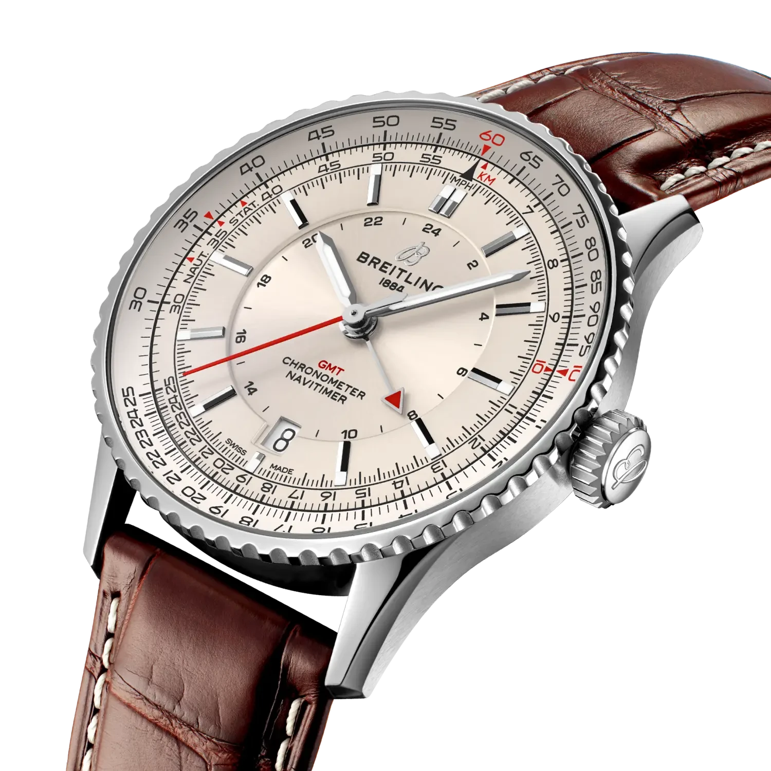 Breitling Navitimer Automatic Gmt 41mm Cream Dial on alligator leather strap - Three-Quarter View