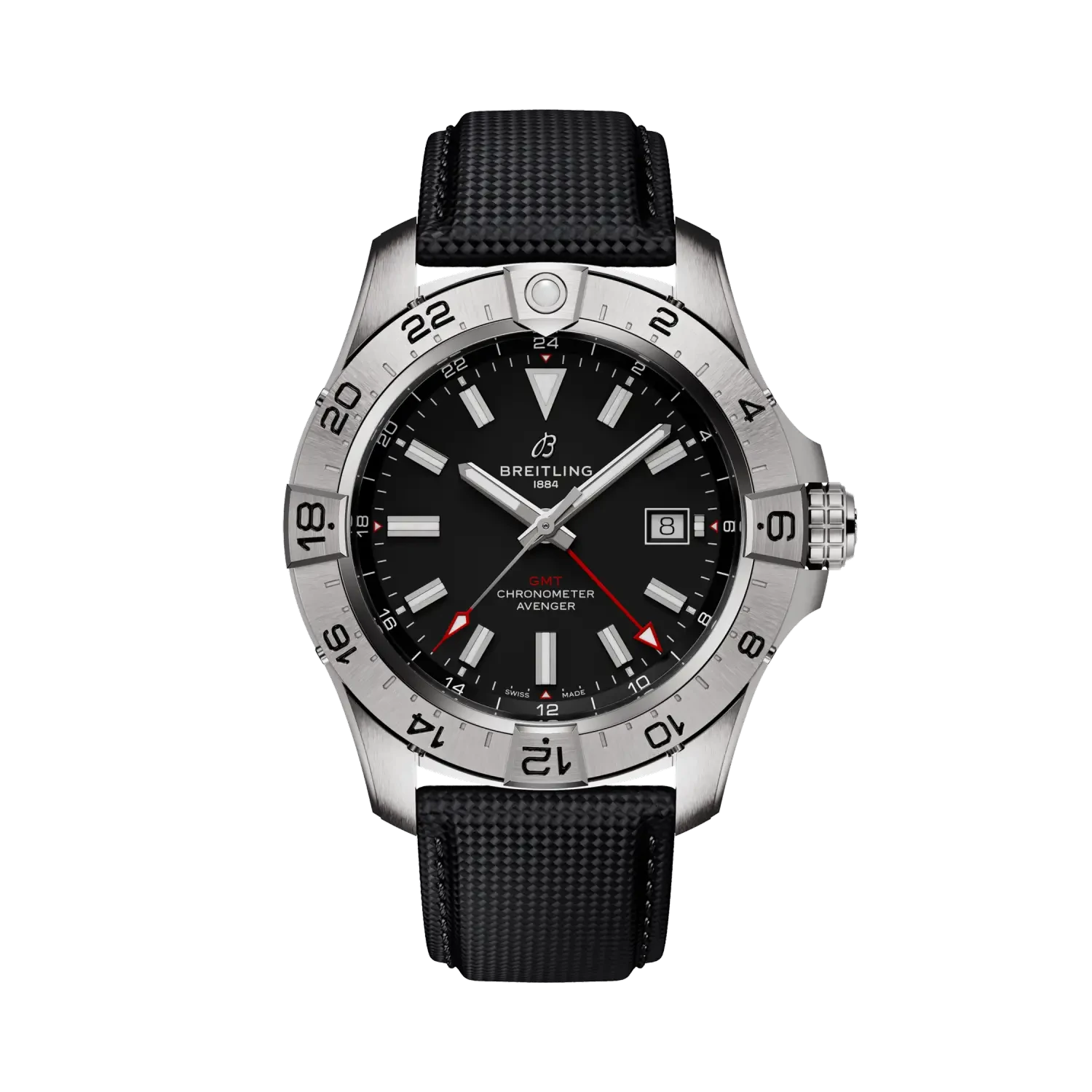 Breitling Avenger Automatic Gmt 44mm Black Dial on calfskin leather strap - Facing