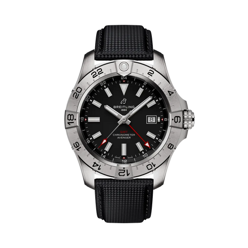Breitling Avenger Automatic Gmt 44mm Black Dial on calfskin leather strap - Facing
