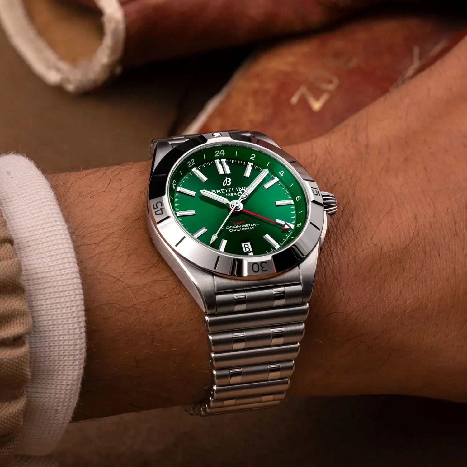 Breitling Chronomat Automatic Gmt 40mm Green Dial on stainless steel strap - Modeled