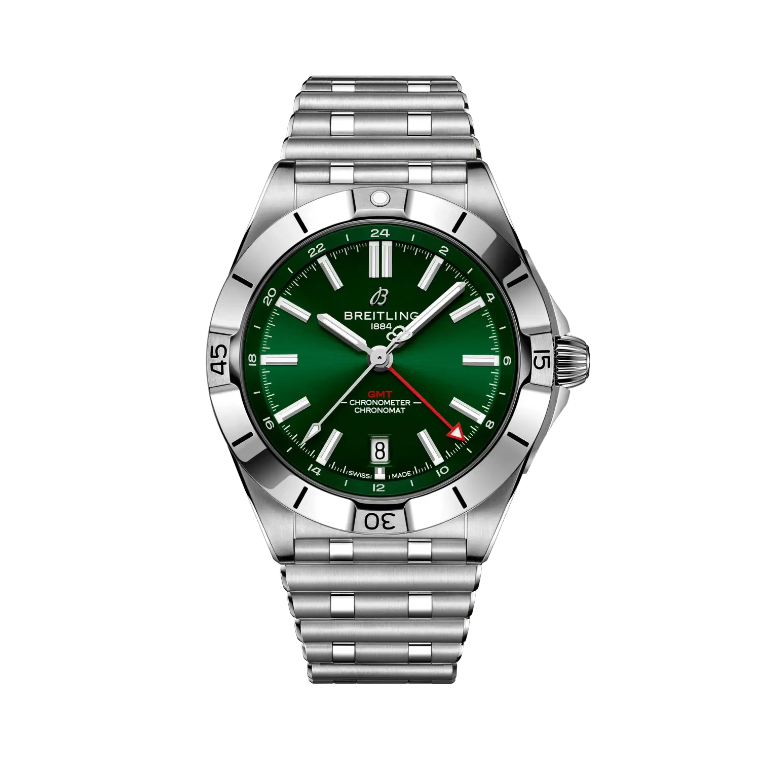 Breitling Chronomat Automatic Gmt 40mm Green Dial on stainless steel strap - Facing