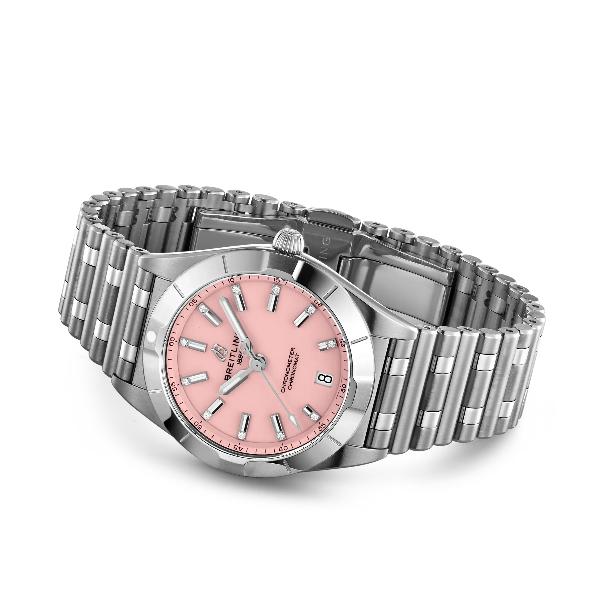 Breitling Chronomat 32mm Pink Dial on stainless steel strap - Closed Bracelet