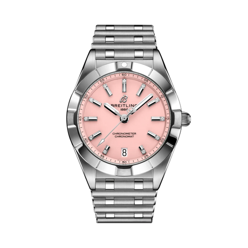 Breitling Chronomat 32mm Pink Dial on stainless steel strap - Facing