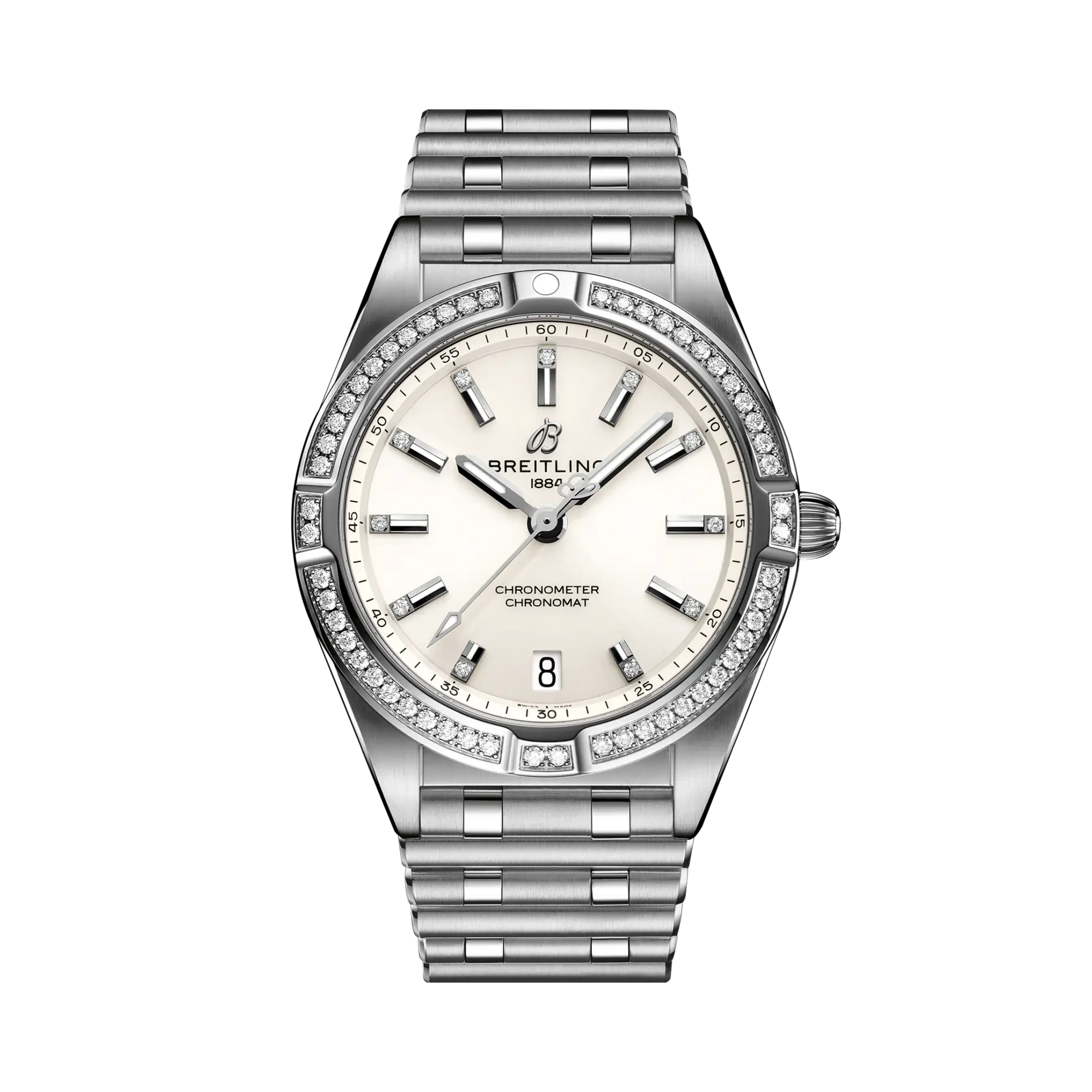 Breitling Chronomat 32mm White Dial on stainless steel strap - Facing