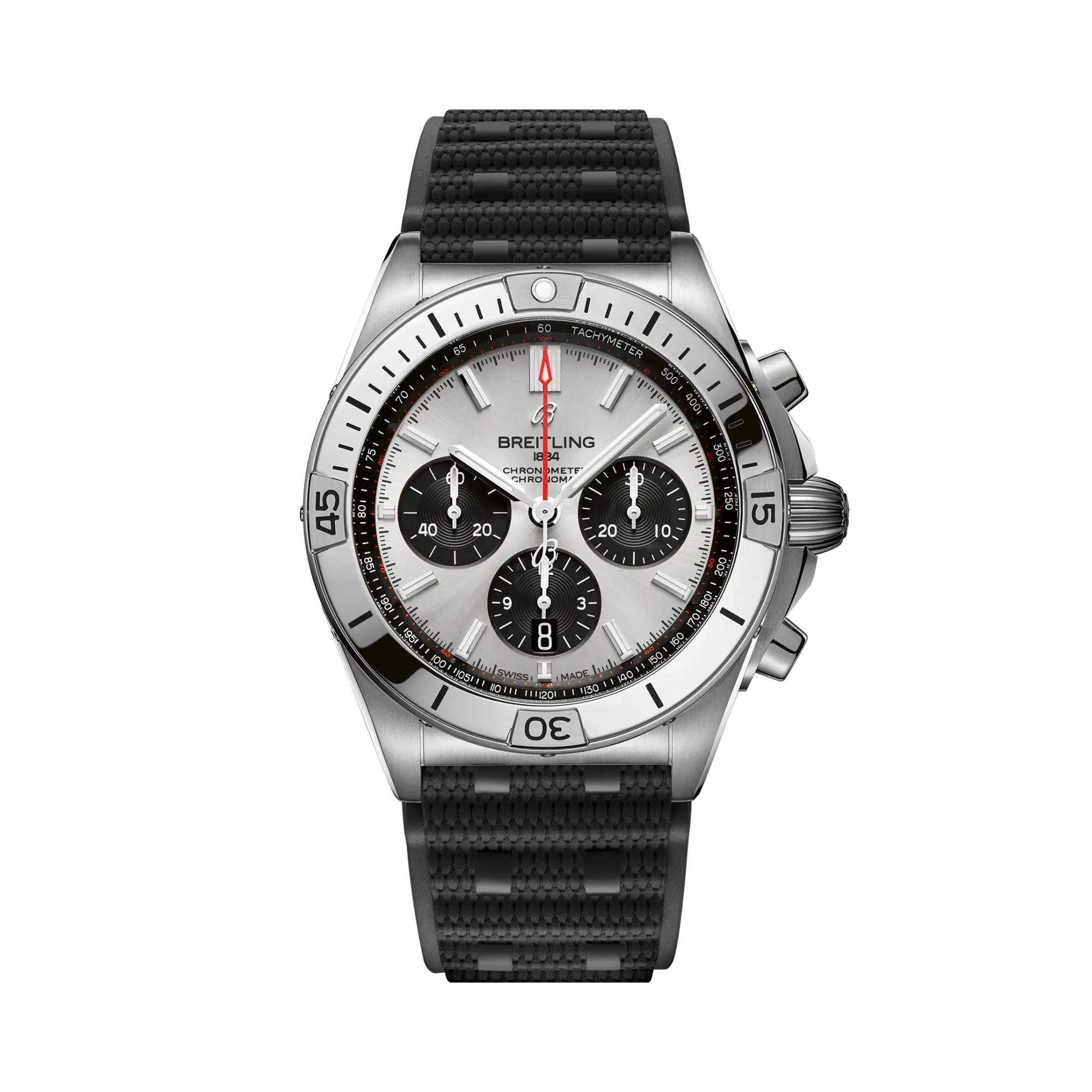 Breitling Chronomat B01 42mm Silver Dial on rubber strap - Facing