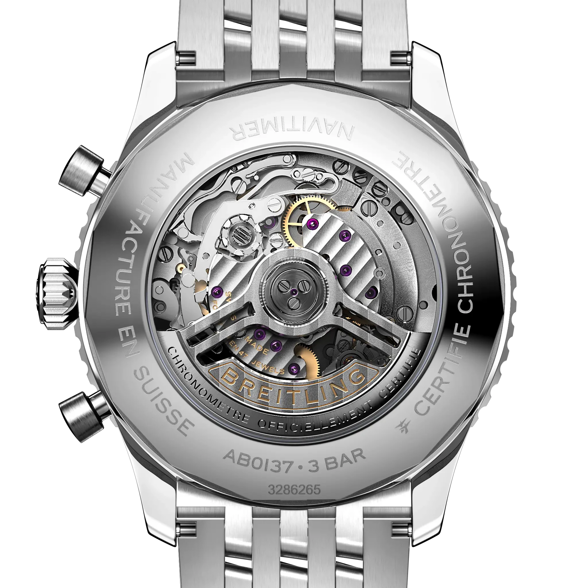 Breitling Navitimer B01 Chronograph 46mm Blue Dial on stainless steel strap - Caseback