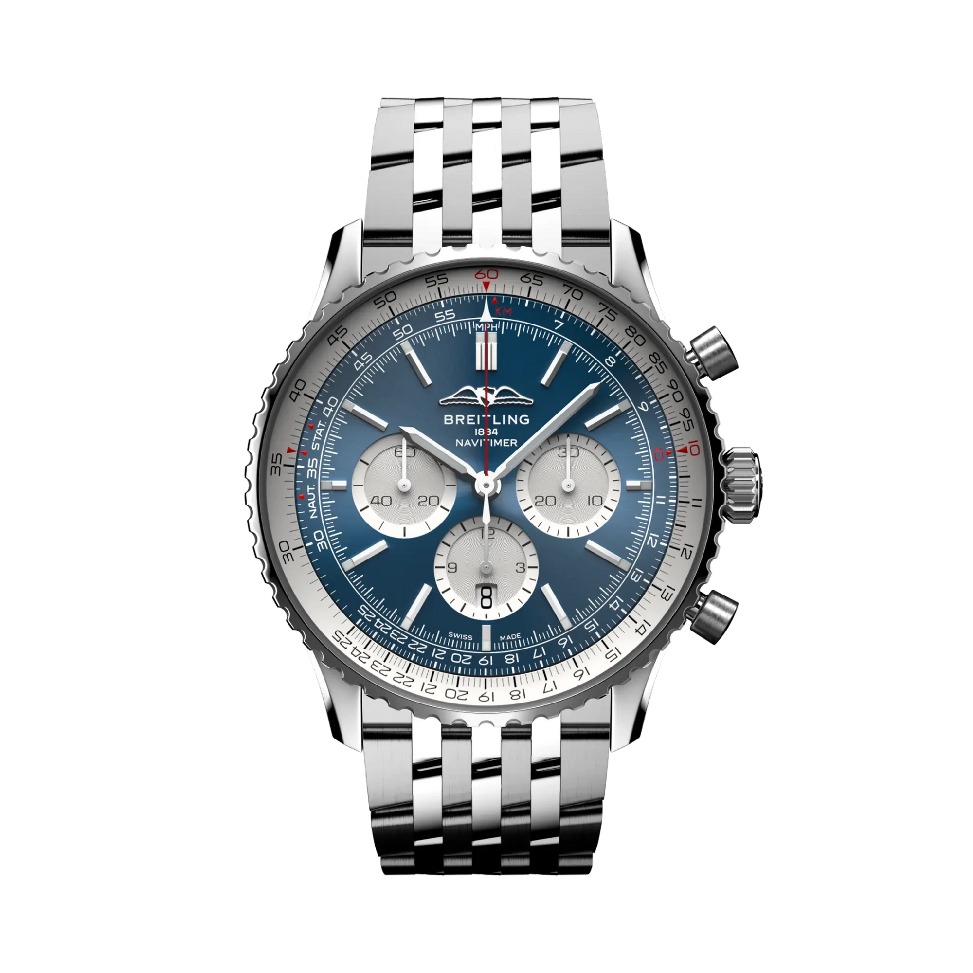 Breitling Navitimer B01 Chronograph 46mm Blue Dial on stainless steel strap - Facing