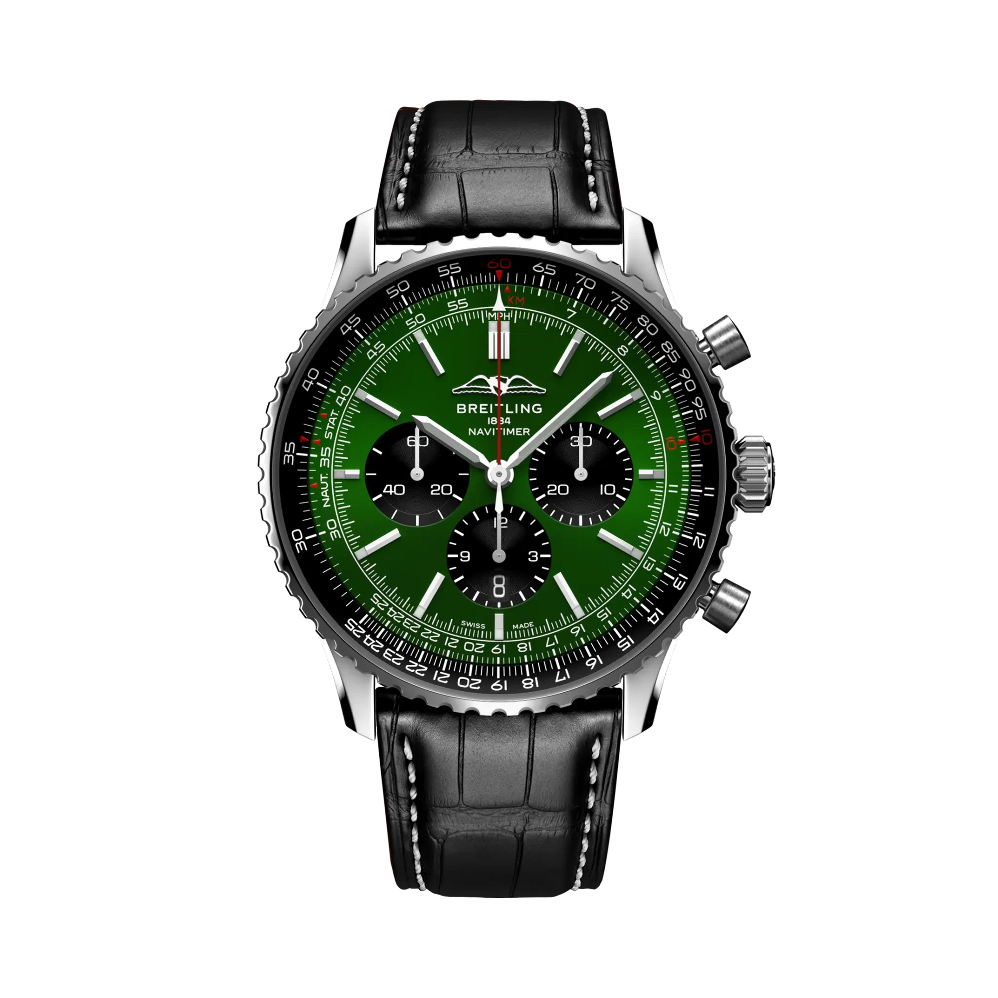 Breitling Navitimer B01 Chronograph 46mm Green Dial on alligator leather strap - Facing