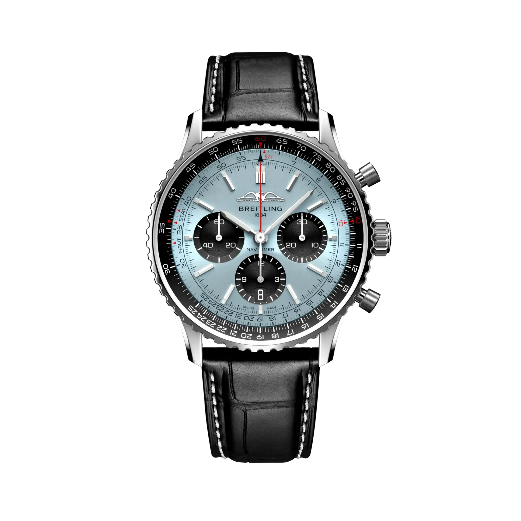 Breitling Navitimer B01 Chronograph 43mm Ice Blue Dial on alligator leather strap - Facing