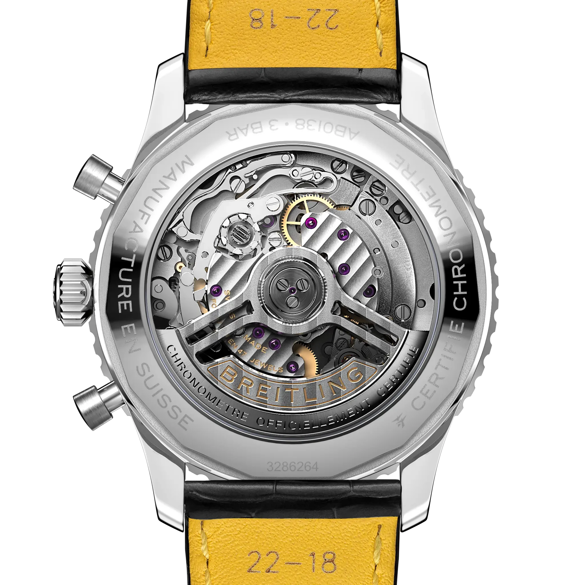 Breitling Navitimer B01 Chronograph 43mm Silver Dial on alligator leather strap - Caseback