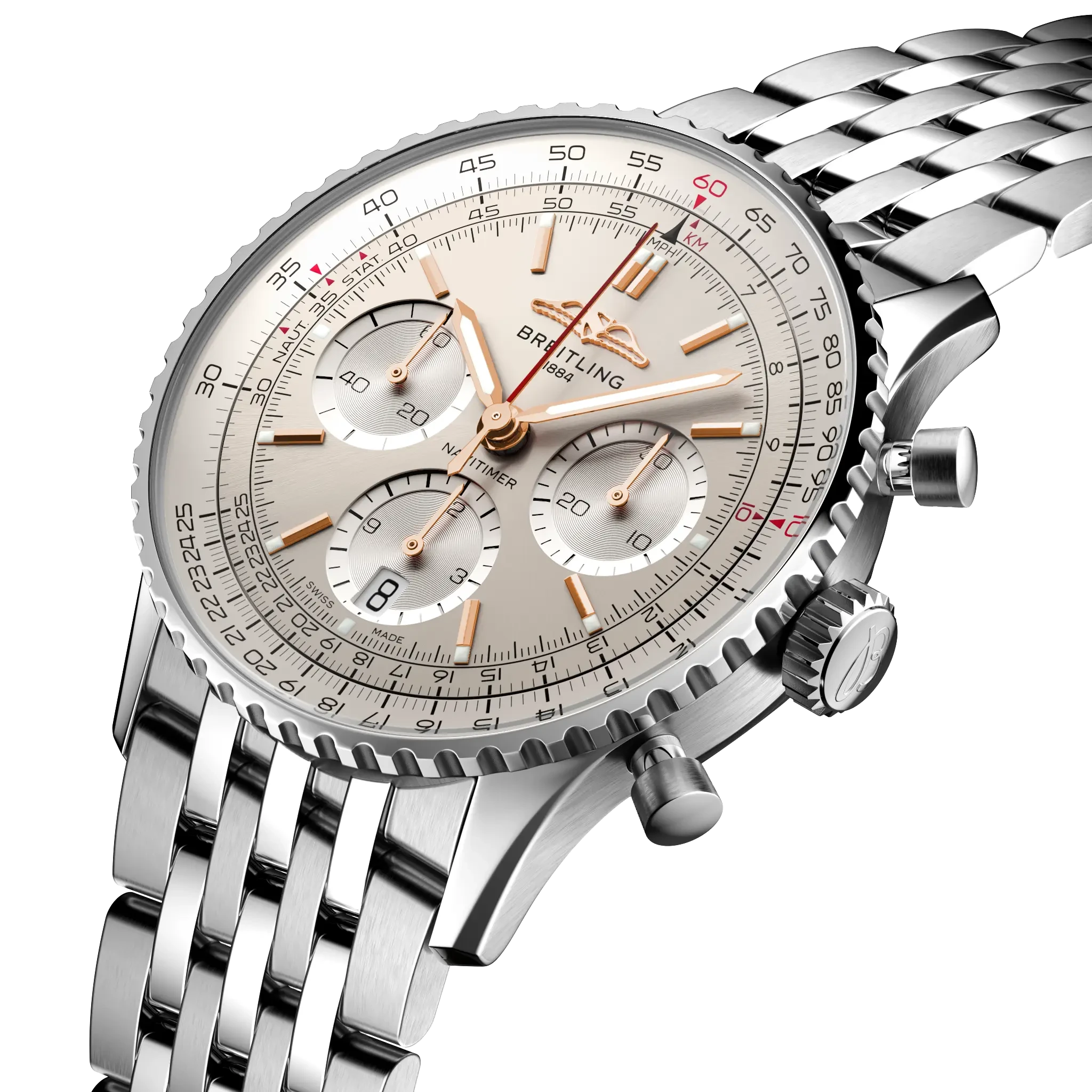 Breitling Navitimer B01 Chronograph 41mm Cream Dial on stainless steel strap - Three-Quarter View