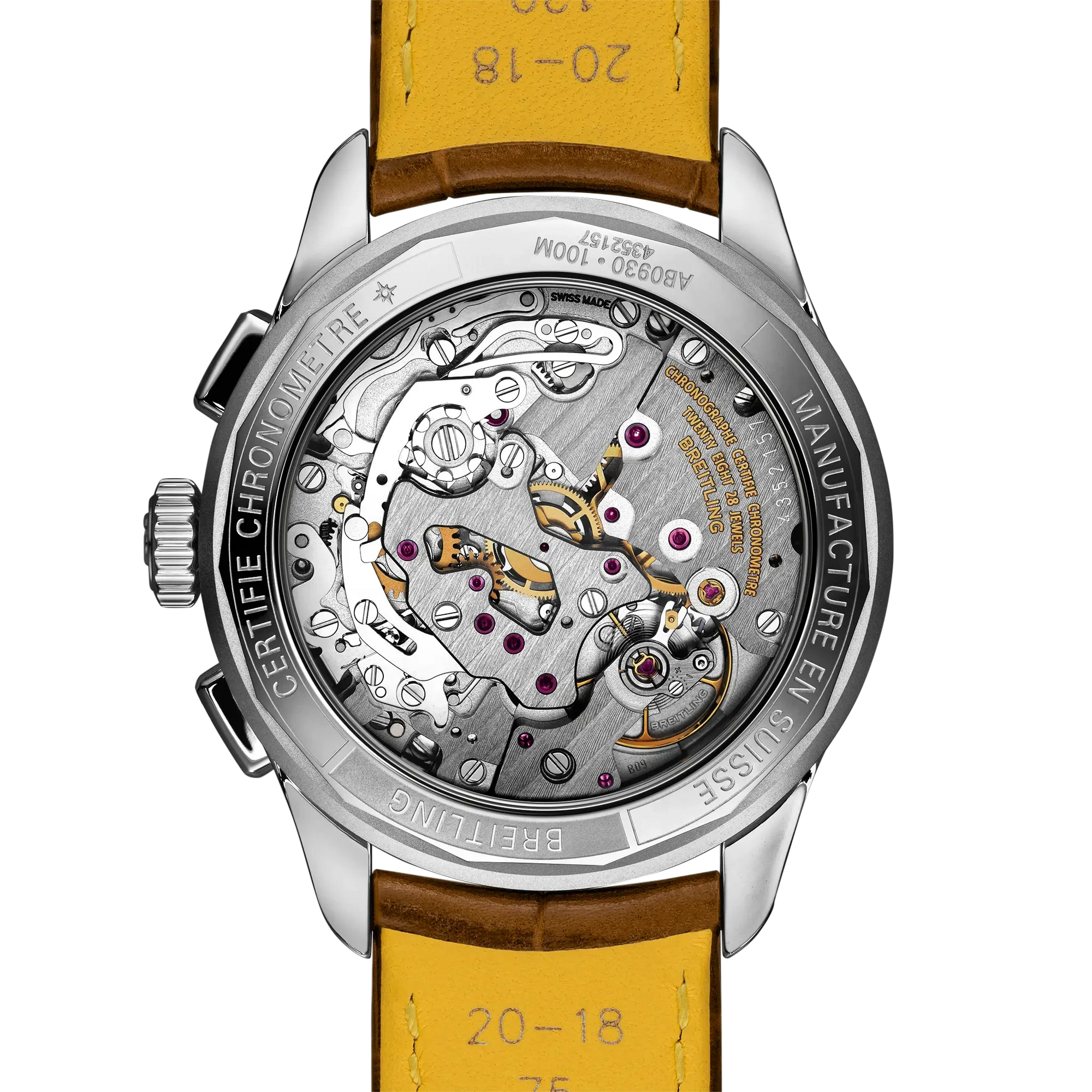 Breitling Premier B09 Chronograph 40mm Pistachio Green Dial on alligator leather strap - Caseback