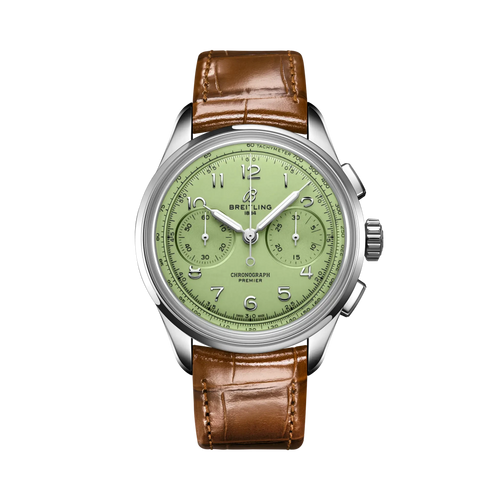 Breitling Premier B09 Chronograph 40mm Pistachio Green Dial on alligator leather strap - Facing