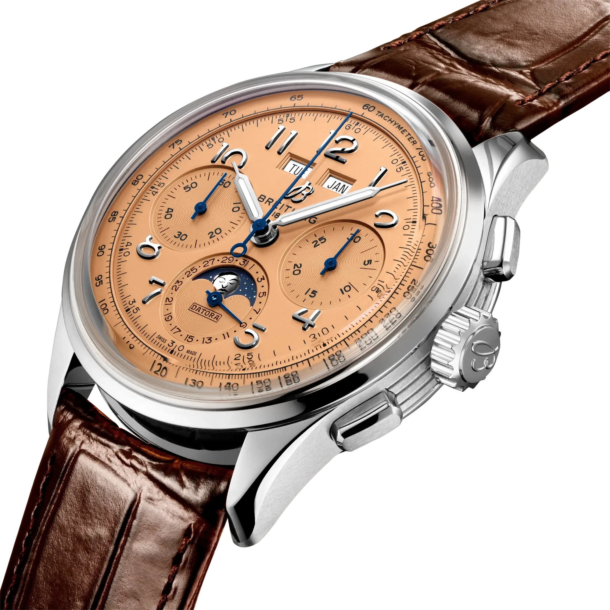 Breitling Premier B25 Datora 42mm Copper Dial on alligator leather strap - Three-Quarter View