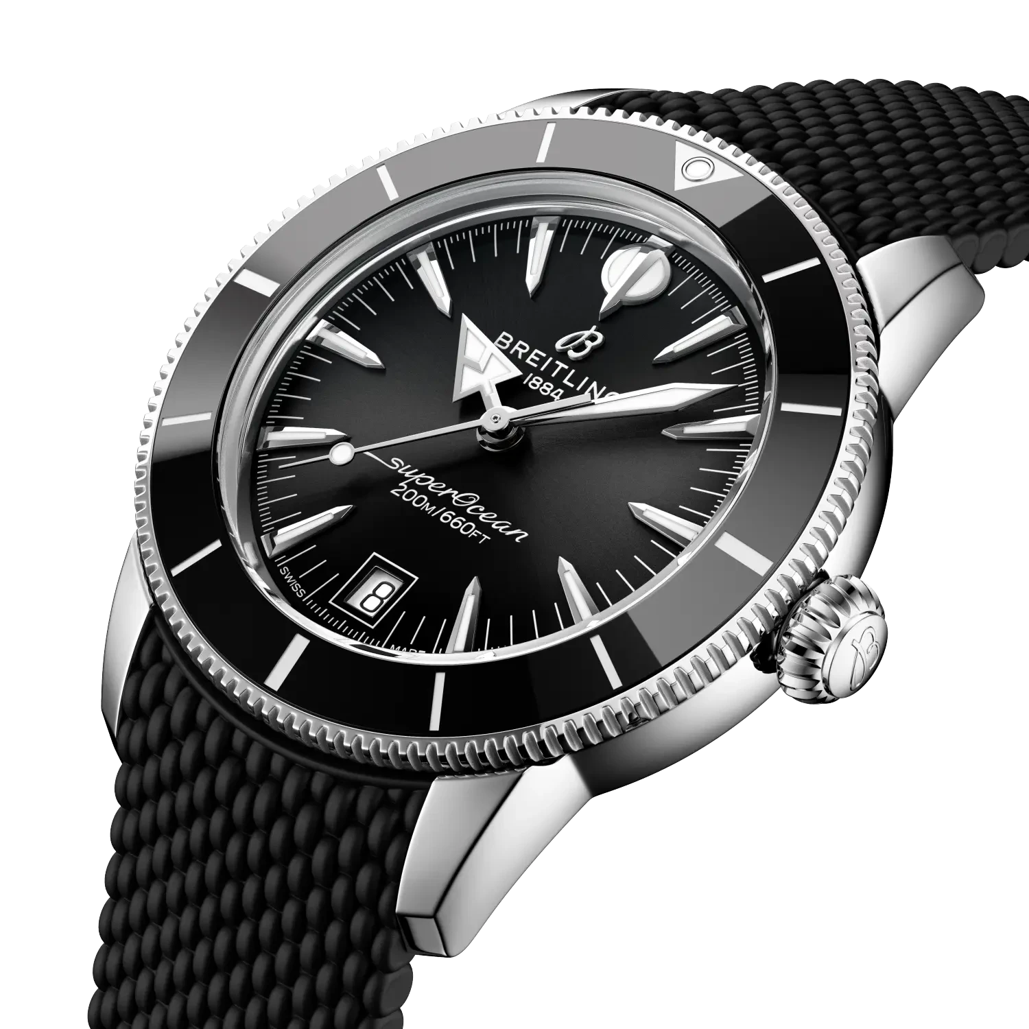 Breitling Superocean Heritage B31 Automatic 40mm Black Dial on rubber strap - Three-Quarter View