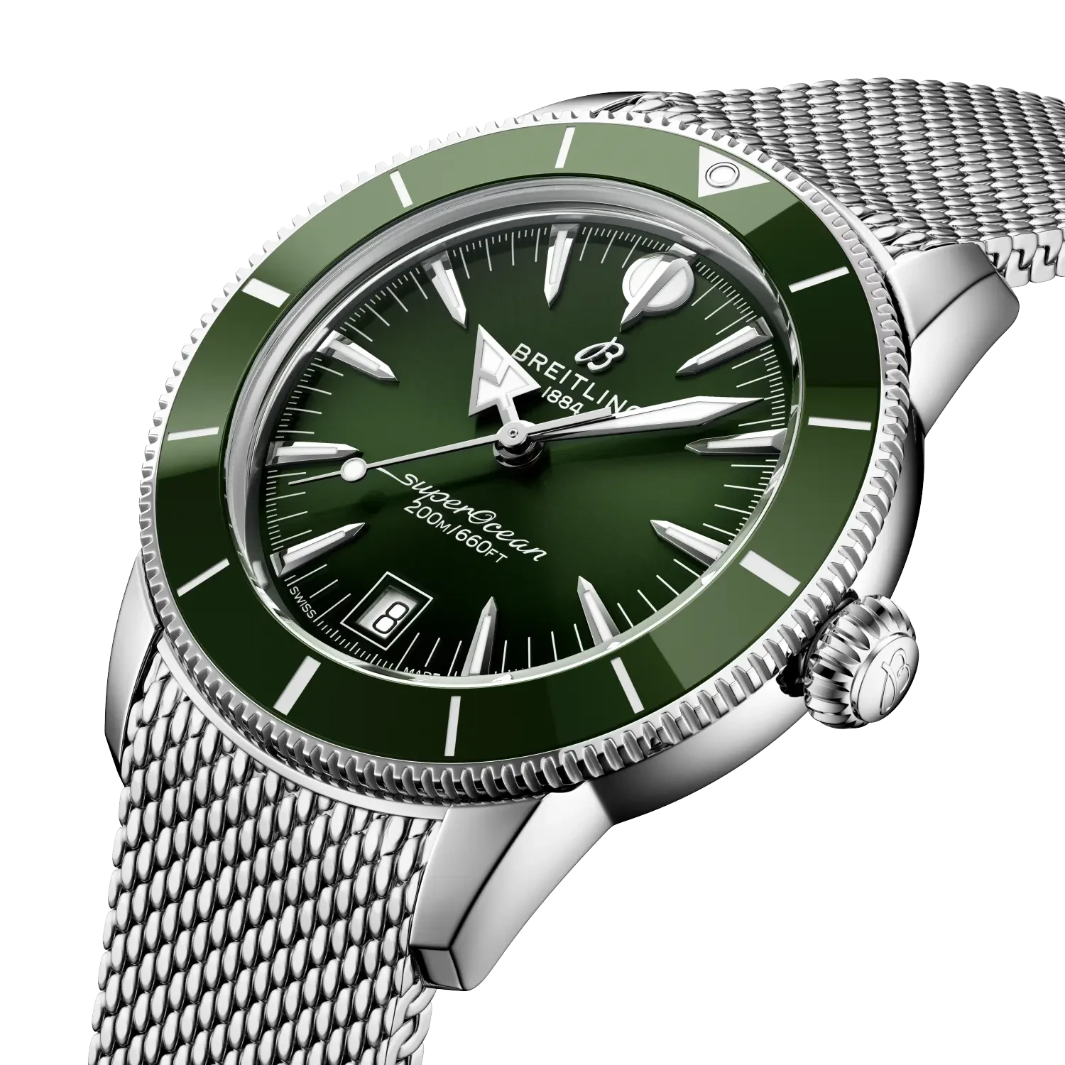 Breitling Superocean Heritage B31 Automatic 40mm Green Dial on stainless steel strap - Three-Quarter View