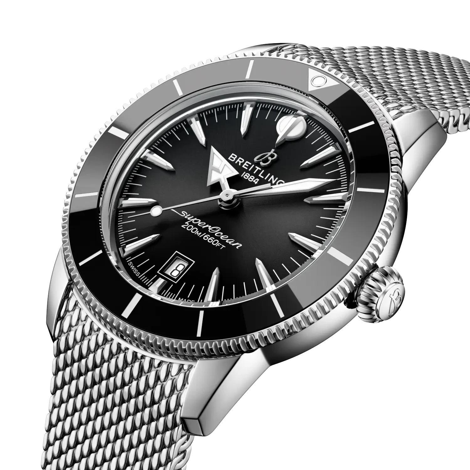 Breitling Superocean Heritage B31 Automatic 44mm Black Dial on stainless steel strap - Three-Quarter View